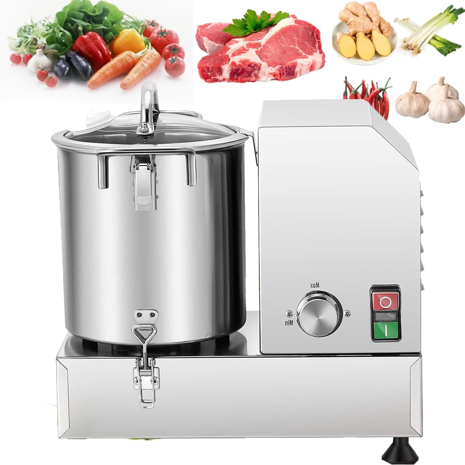 HENGCMM Commercial Food Processor, 6/9/15L Stainless Steel Food Shredder Chopper, Adjustable Speed Food Chopper with Visible Transparent Window, 1200/1800W Electric Vegetable 9L