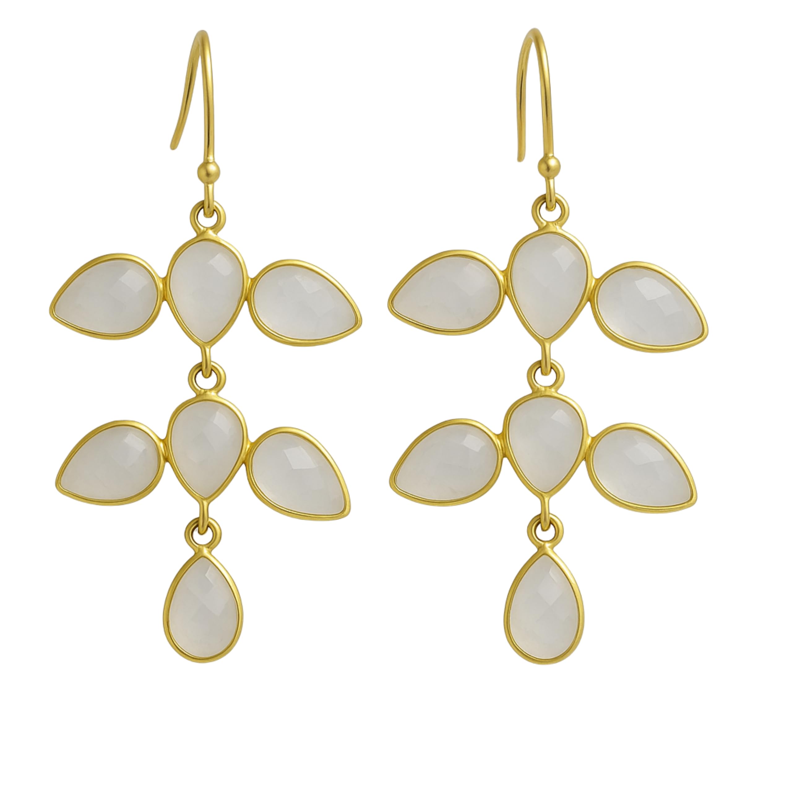 Aretes colgantes de plata esterlina chapados en oro con forma de candelabro de Piedra de la luna