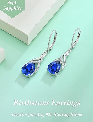 Miniatura 4 de Vesitim Womens Teardrop Dangle Earrings-Birthstone Gemstones Earrings 925 Sterling Silver Infinity Drop Earrings Jewelry Gift for