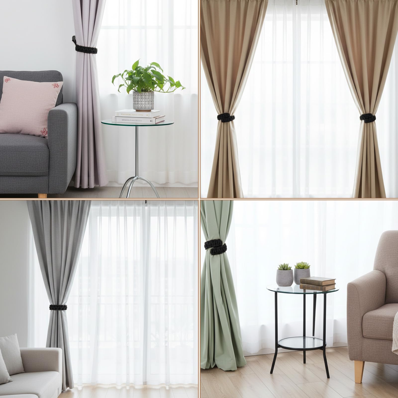 6 sztuk uchwytów do zasłon w stylu boho, uchwyty do zasłon do użytku na zewnątrz, rustykalne uchwyty na zasłony, ręcznie wykonane dekoracyjne taśmy do domu, biura, na zewnątrz, do sypialni