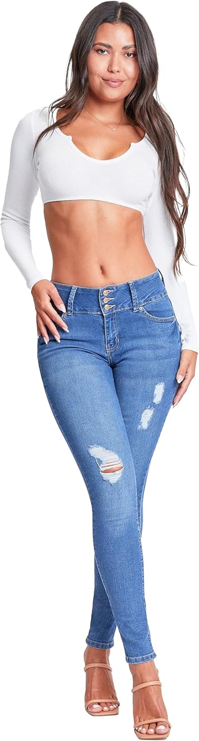 YMI Womens YMI Womens 3-Button High-Rise Skinny Jean Made with Recycled Fibers - Image 5