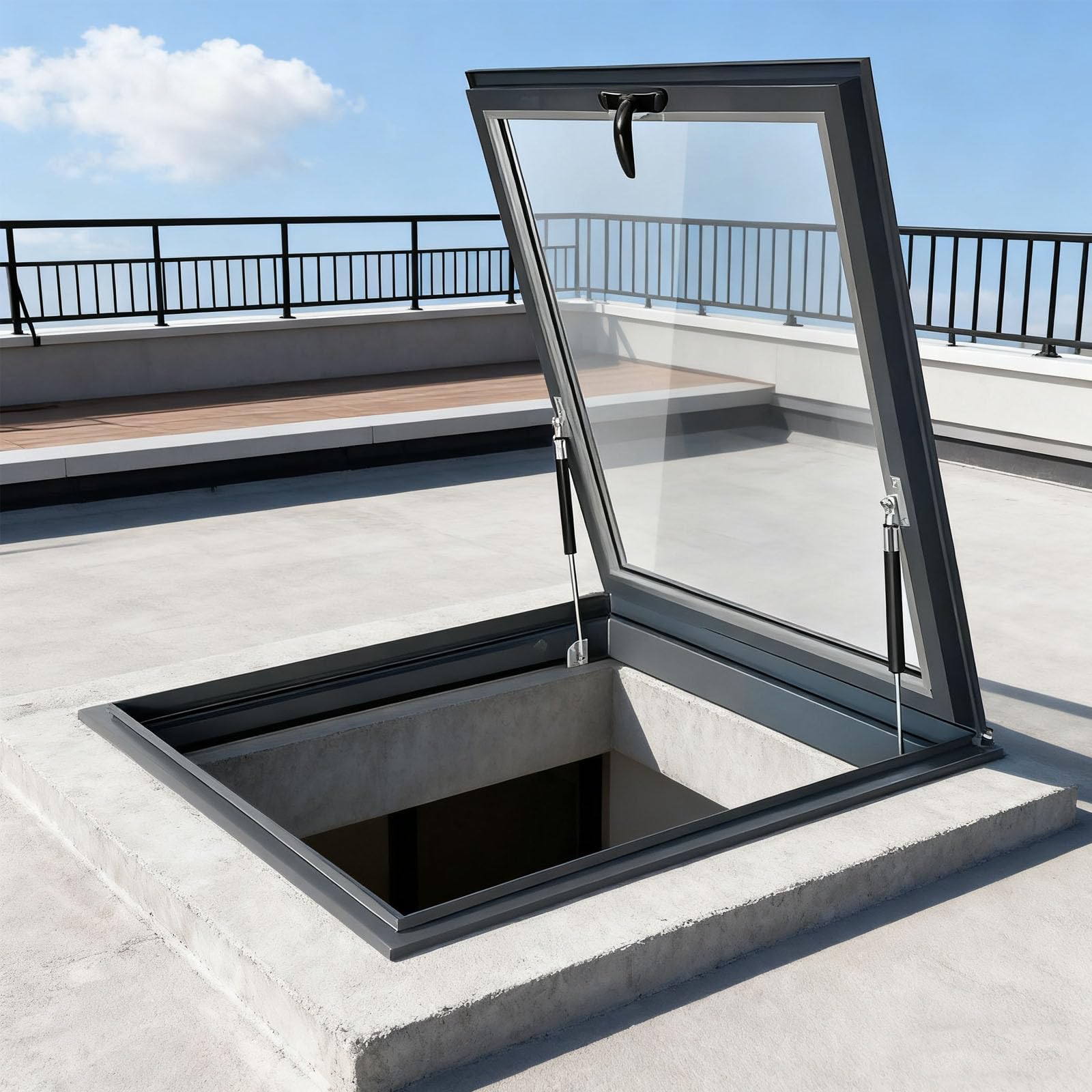 Skylight Roof Window - Tempered Glass Roof Hatch, Flush Mount Roof Access Hatch Security Door, Skylight Cover, Attic Access Door, Basement Lighting Well Window for Sun Room Garage (78×98cm)