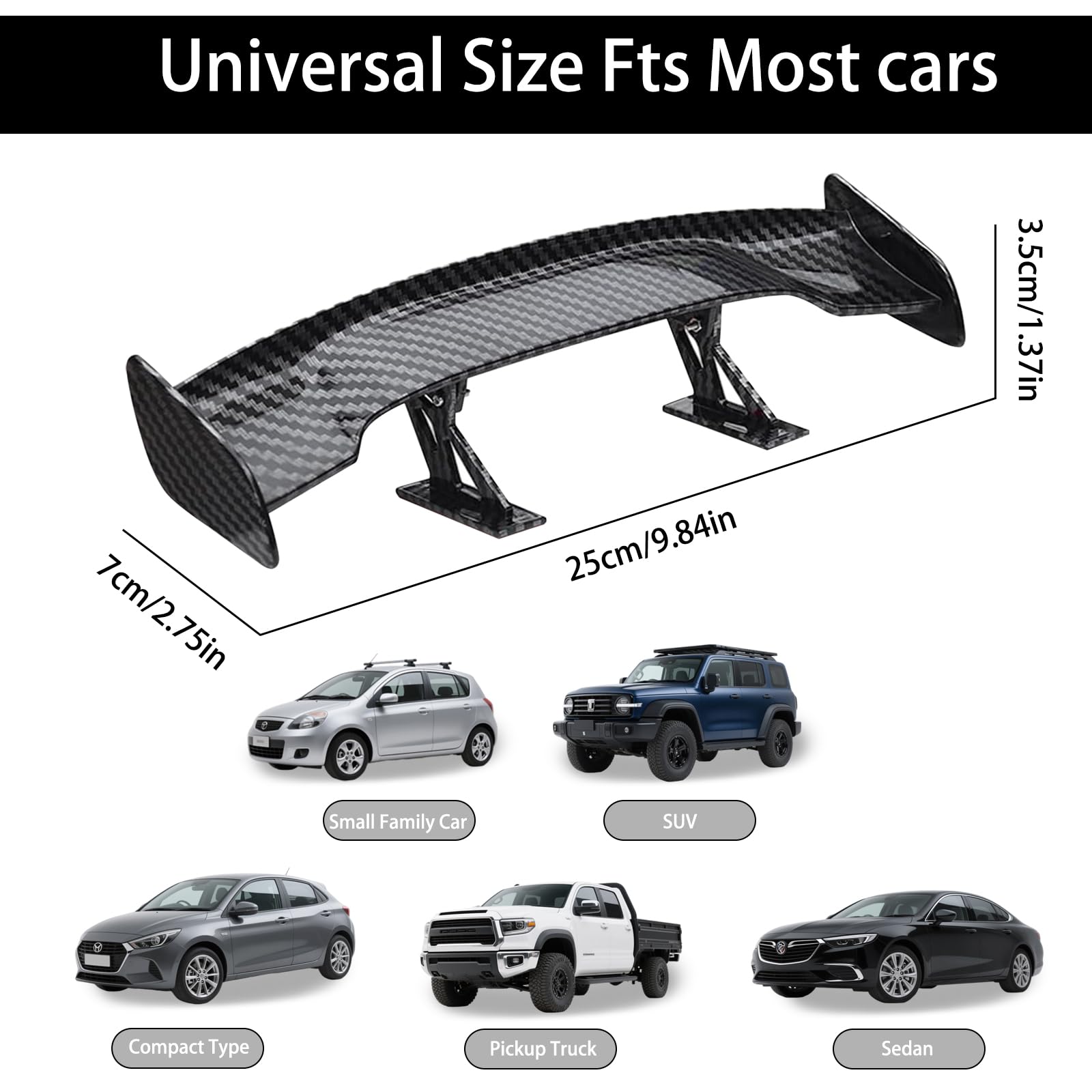 Auto Mini Spoiler Wing, uniwersalny tylny spojler, mini tylny spojler bez perforacji, dekoracja bez perforacji zapewniająca stabilność samochodu, może służyć do dekoracji, stabilności pojazdu