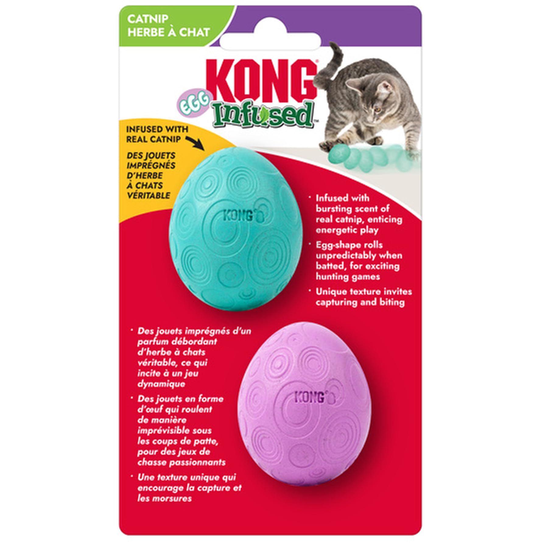 KONG Infused Catnip Egg Spring/Easter Cat Toy – Wobbling & Rolling Catnip-Infused Toy for Engaging Play | Durable for Solo & Multi-Cat Fun
