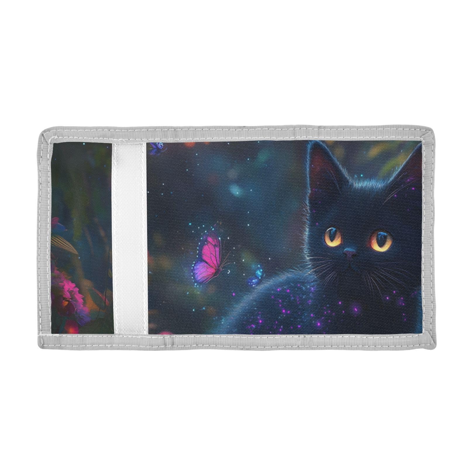 FOLIOSA Kids Wallet for Boys Girls Fantastic Black Cat Print Youth Wallet with Zipper Pocket Card Holders, Novelty Wallet 4.9×2.9 in