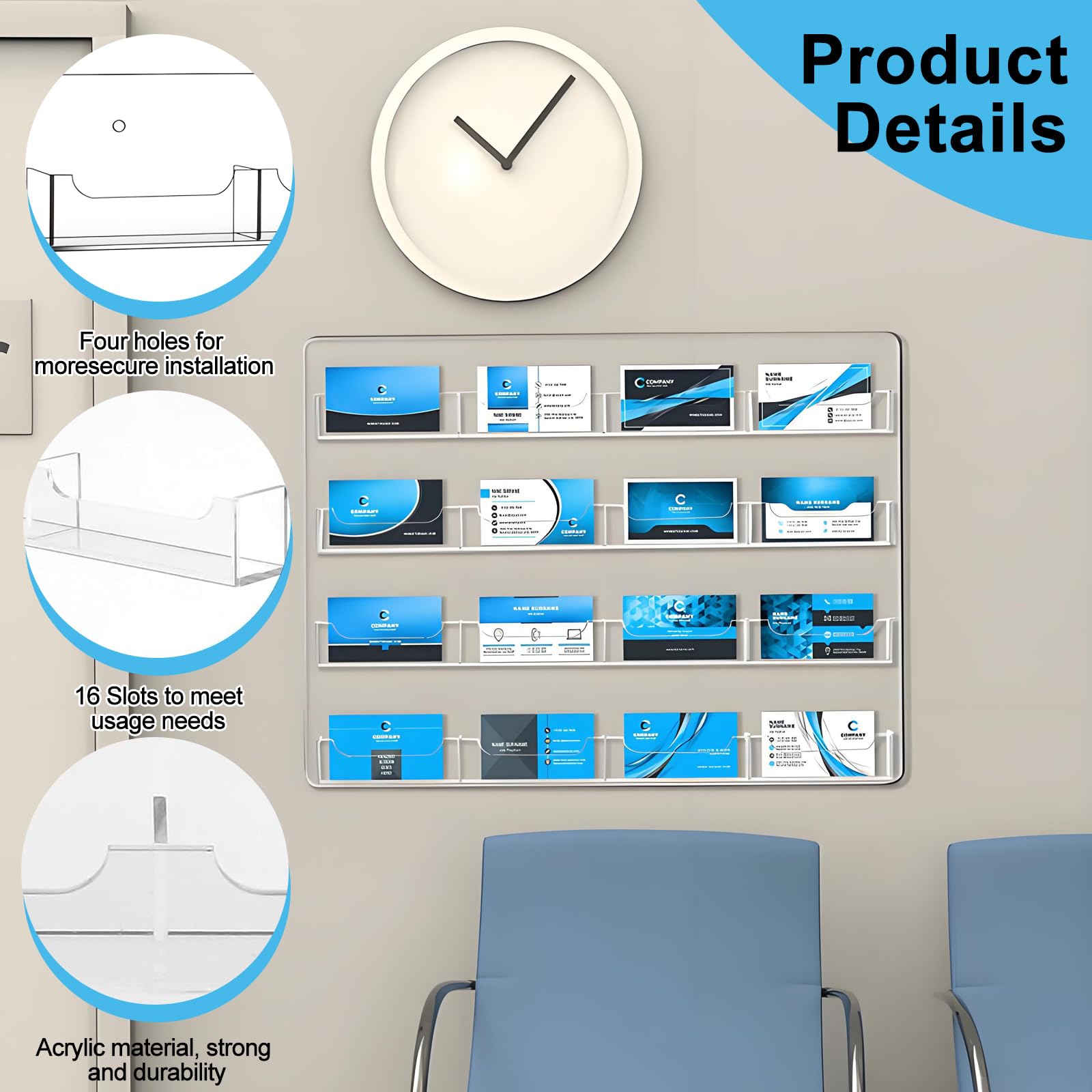 YUDAWN 16 Pockets Acrylic Business Card Holder, Wall Mounted Document Holder Business Card Display Stand with Screws and Expansion Tubes Leaflet Holder for Home Office Restaurants - Image 4