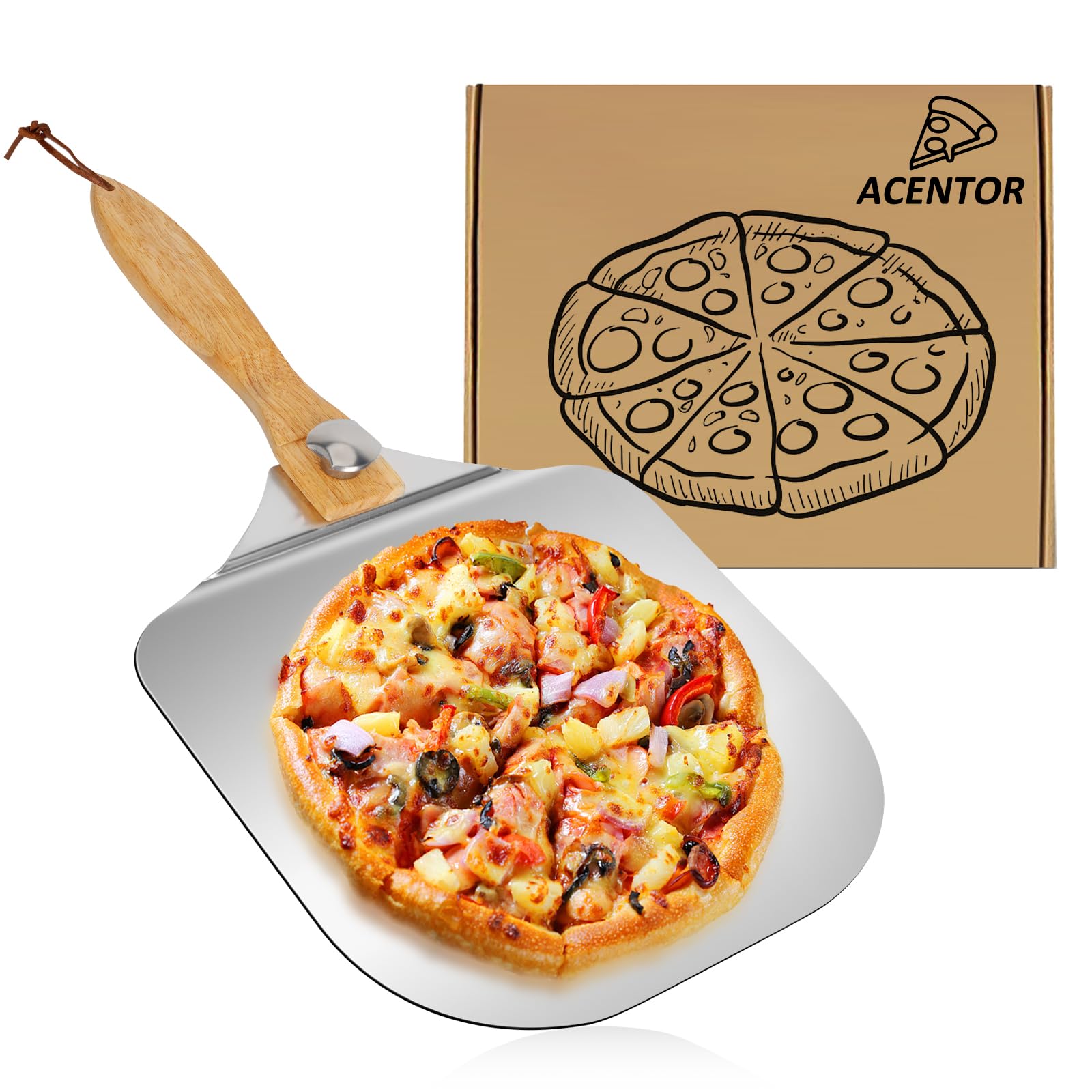Pala per pizza grande buccia di alluminio pizza 30,5 centimetri x 30.8 cm per la cottura della pizza fatta a mano, 59,3 cm nel complesso, per qualsiasi esterno o interno Pizza Grill forno