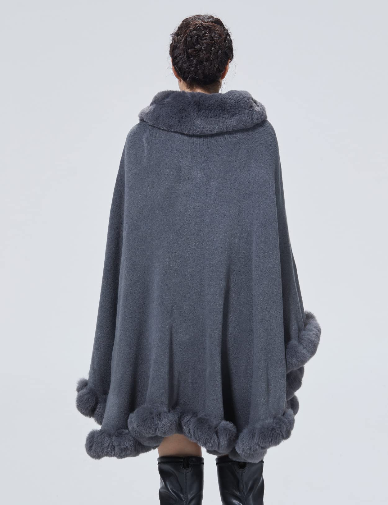 BEAUTELICATE Chal Pelo Mujer Capa Poncho Estola Piel Sintética Cardigan Chaquetas con Cuello de Piel para Invierno Navidad Boda Fiesta
