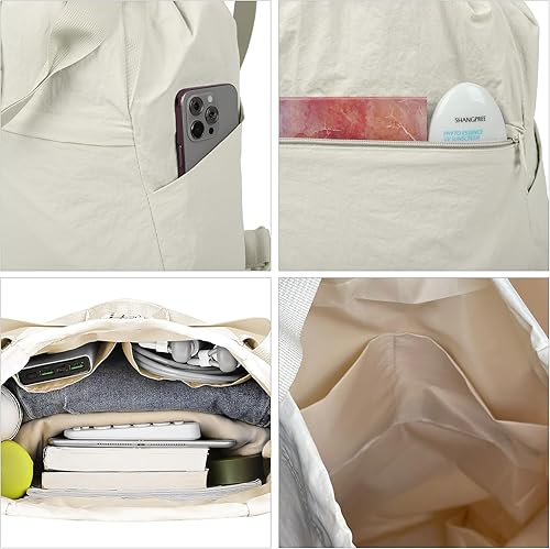 Miniatura 3 de Valleycomfy Mochila deportiva con cordón y bolsa de baloncesto para zapatos y dos soportes para botellas de agua, Beige, Grande, Moderno