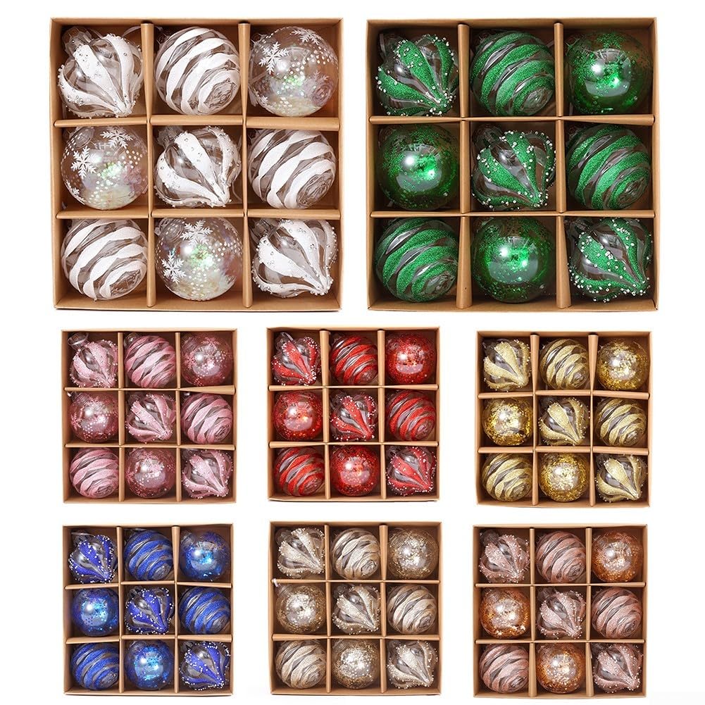 Puupaa Set di 9 ornamenti natalizi da 8 cm, decorazioni glitterate da
