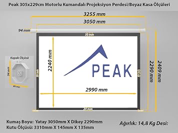 Peak M150 305x229 cm Motorlu Kumandali Projeksiyon Perdesi-Beyaz Kasa