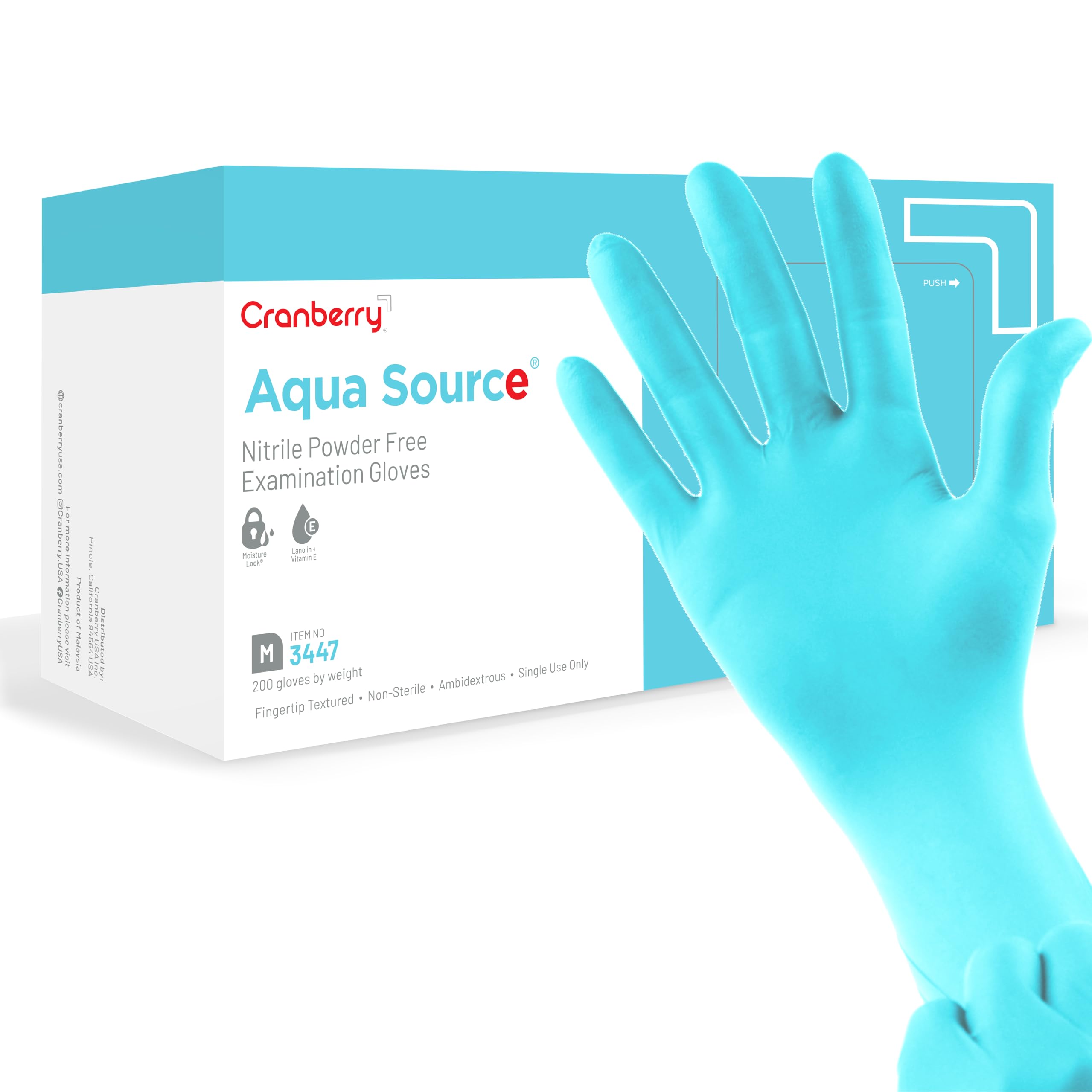 Cranberry USA Cranberry Aqua Source Nitrile Exam Gloves, Pack of 200, Large, Aqua, Lanolin & Vitamin E, 4.0 Mil