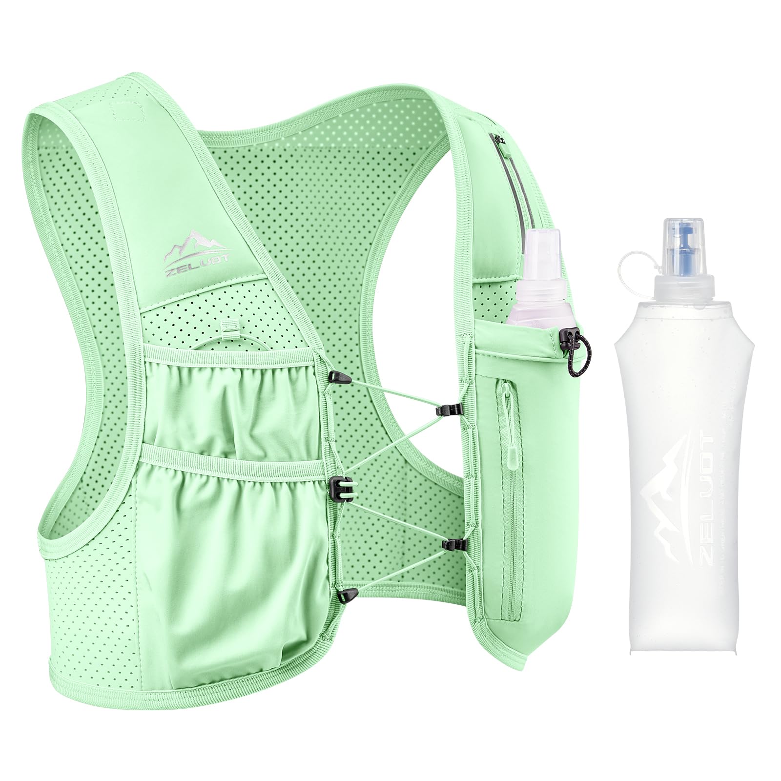 Zelvot Running Vest for Women Men, US Patent, Adjustable Chest Straps Running Hydration Vest with 500ml Soft Flask, Lightweight Reflective Hydration Backpack for Marathon