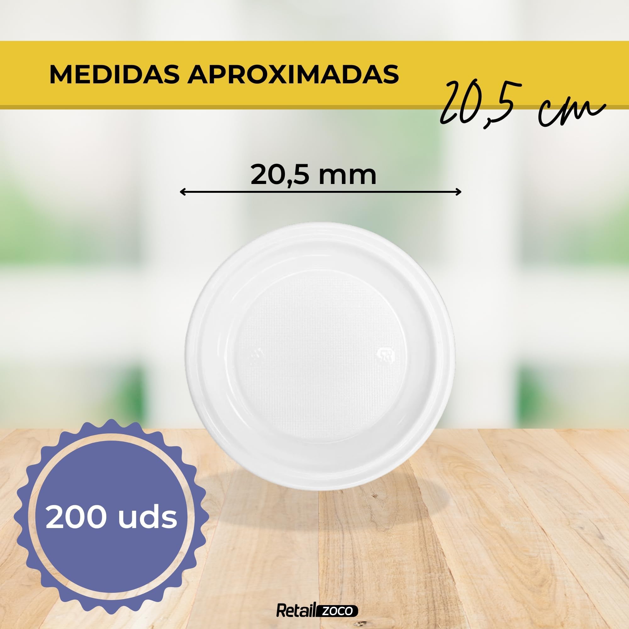 Platos de plástico blancos reutilizables, Plato de plástico hondo redondo, apto para alimentos calientes, Platos extra resistentes, Norma UNE-EN-12875-1, Diseño hondo diámetro 20.5 cm, 200 unidades
