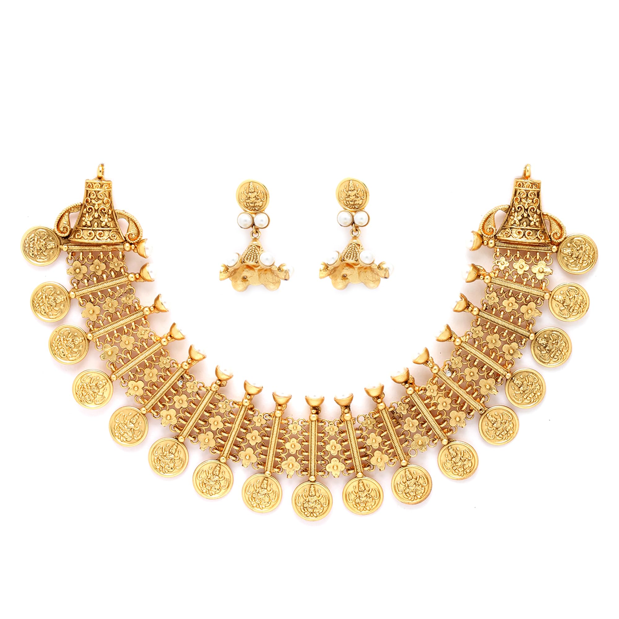 ZENEME Gold Plated Indiant Traditionnal Temple Jewellery Goddess Laxmi Choker Necklace with Drop Earrings for Women (Design 5) (B0BQMR9TXV) Amazon Price History, Amazon Price Tracker