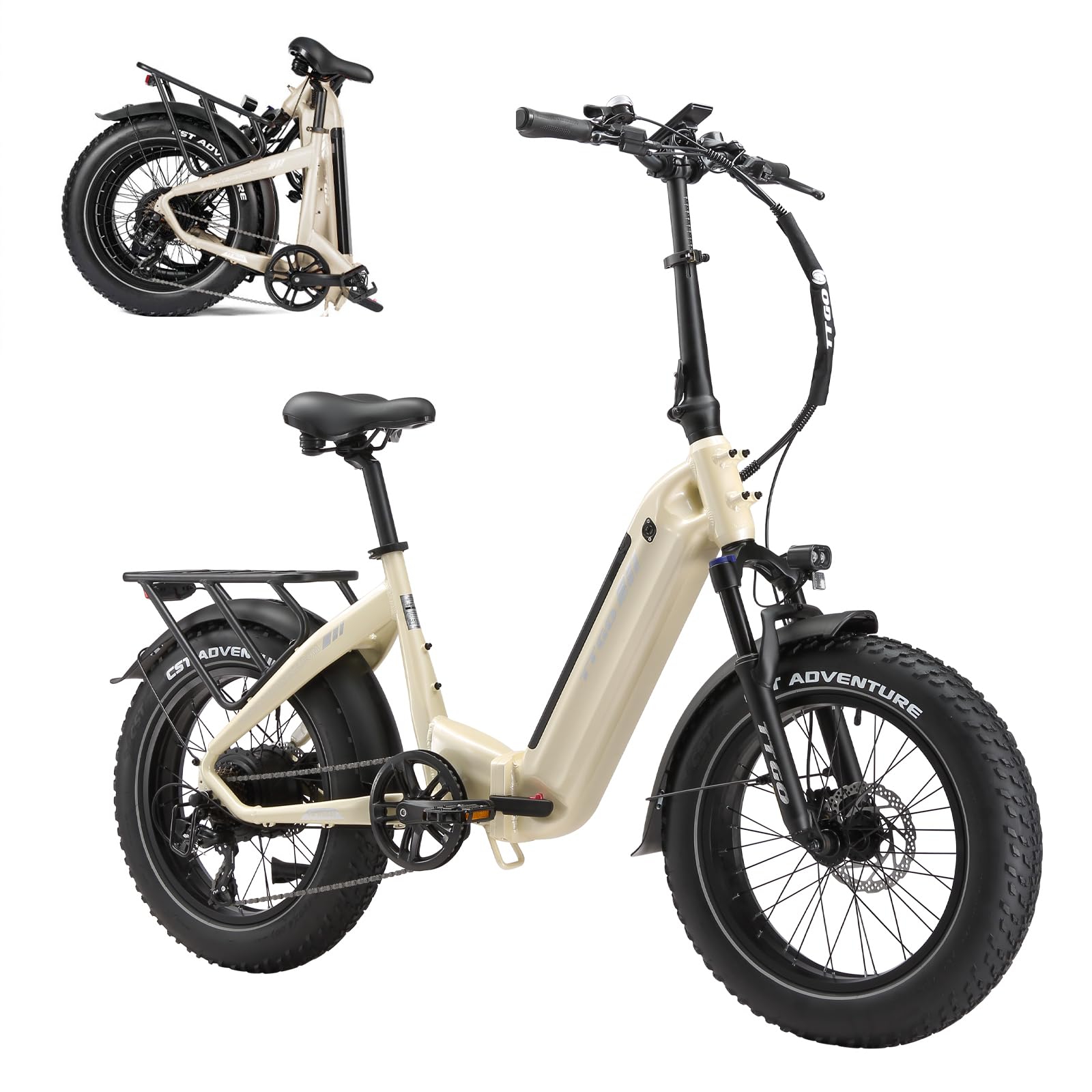 ttgo F6 Boost E Bike Klapprad, 20 * 4.0 Zoll Fat Tire Elektrofahrrad Herren Damen mit 250W Motor, 70Nm Drehmoment, 48V 18AH Akku, bis 140 km Reichweite, 7-Gang Getriebe mit LCD-Display