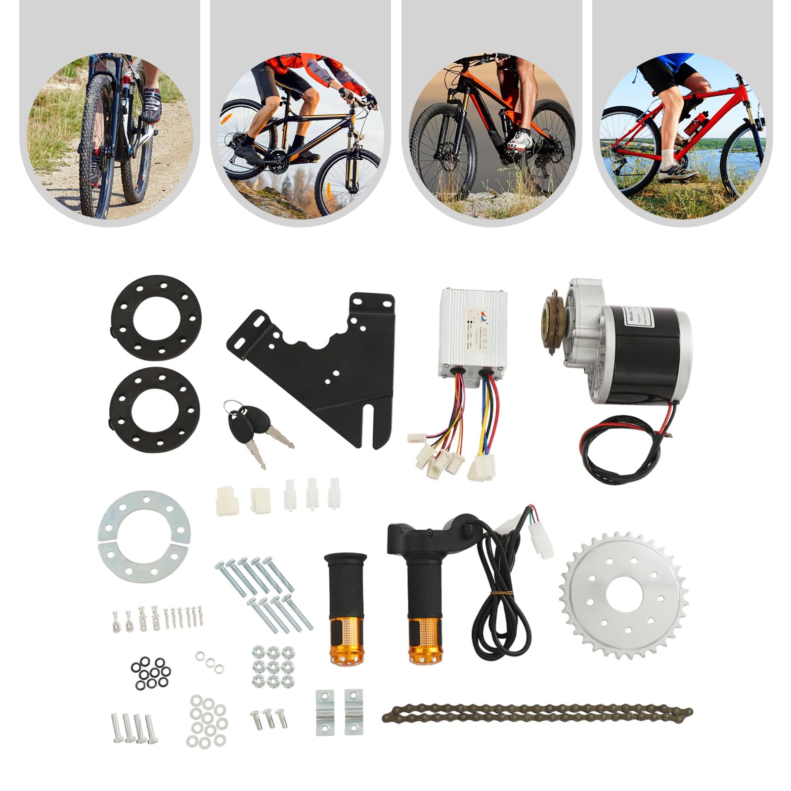 Kit de conversion de vélo électrique 24 V 350 W avec moteur à brosses, contrôleur, poignée d'accélérateur avec affichage LED, chaîne et pignon, kit de conversion de vélo électrique DIY pour vélos à