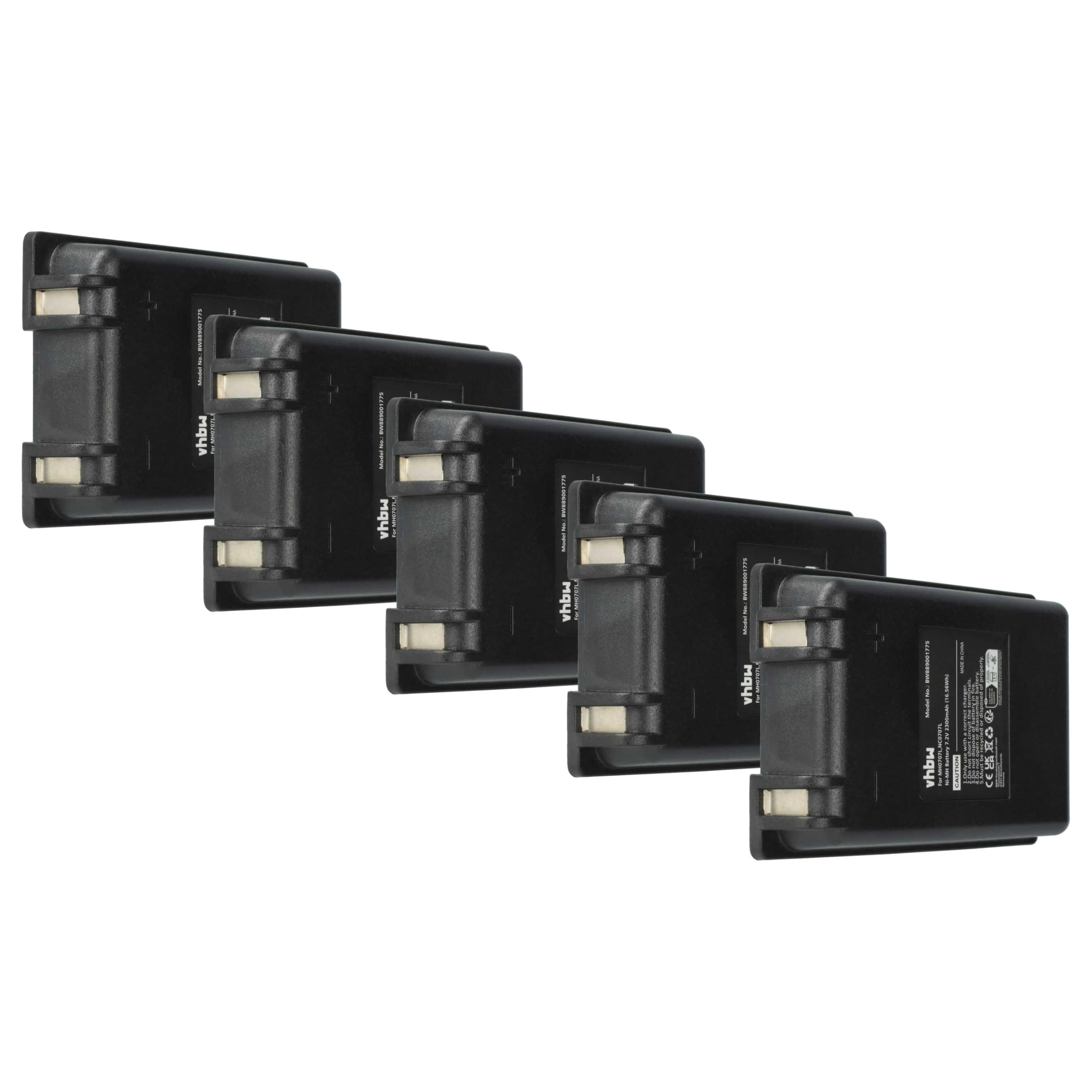 vhbw 5 x bateria kompatybilna z nadajnikiem Autec UTX97, CB71.F, FUA10 przemysłowy pilot radiowy (2300 mAh, 7,2 V, NiMH) - czarny