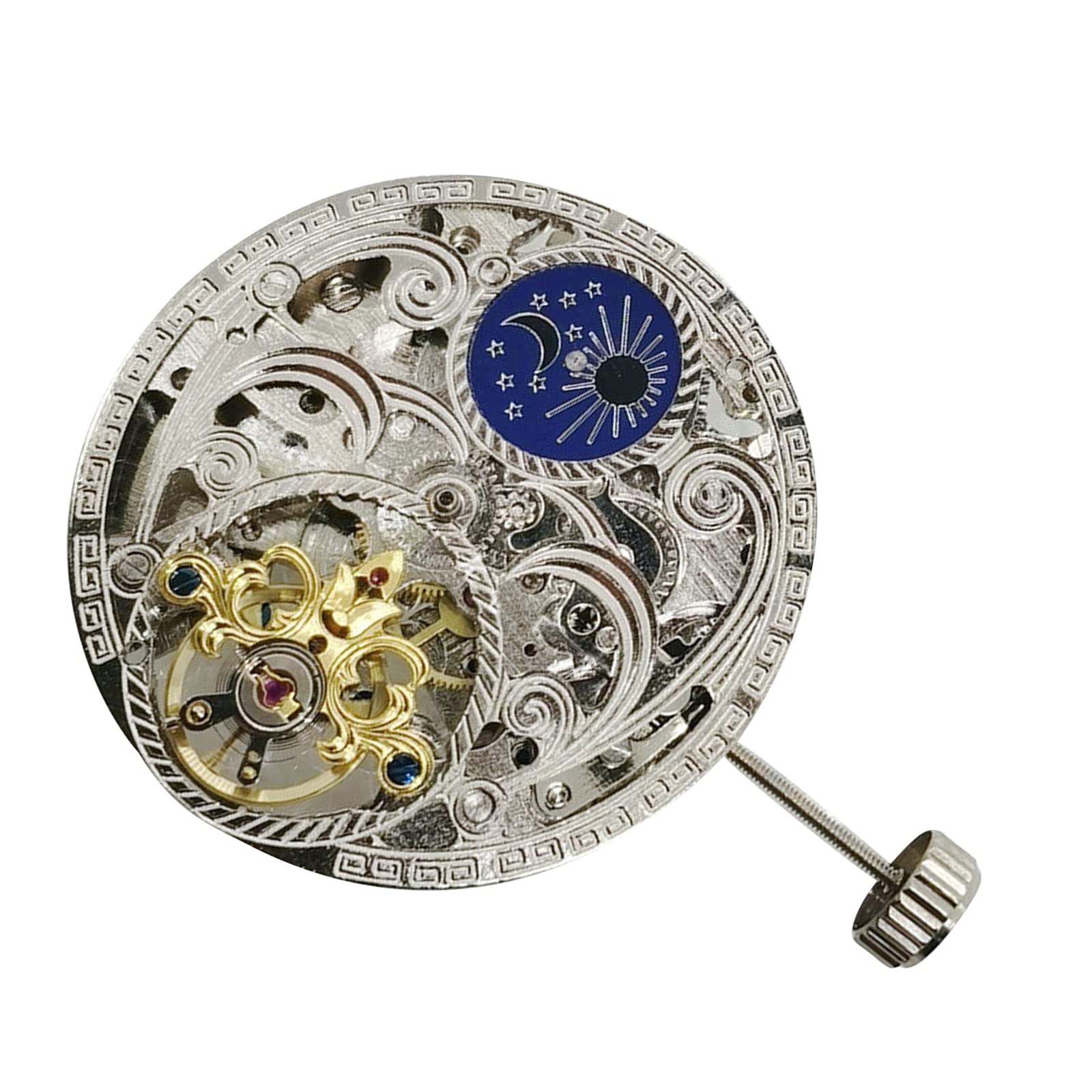 3-Zeiger Mondphase 12 Schwungrad Datum bei 6 Skelett Mechanisches Automatikuhrwerk, Luxuriös