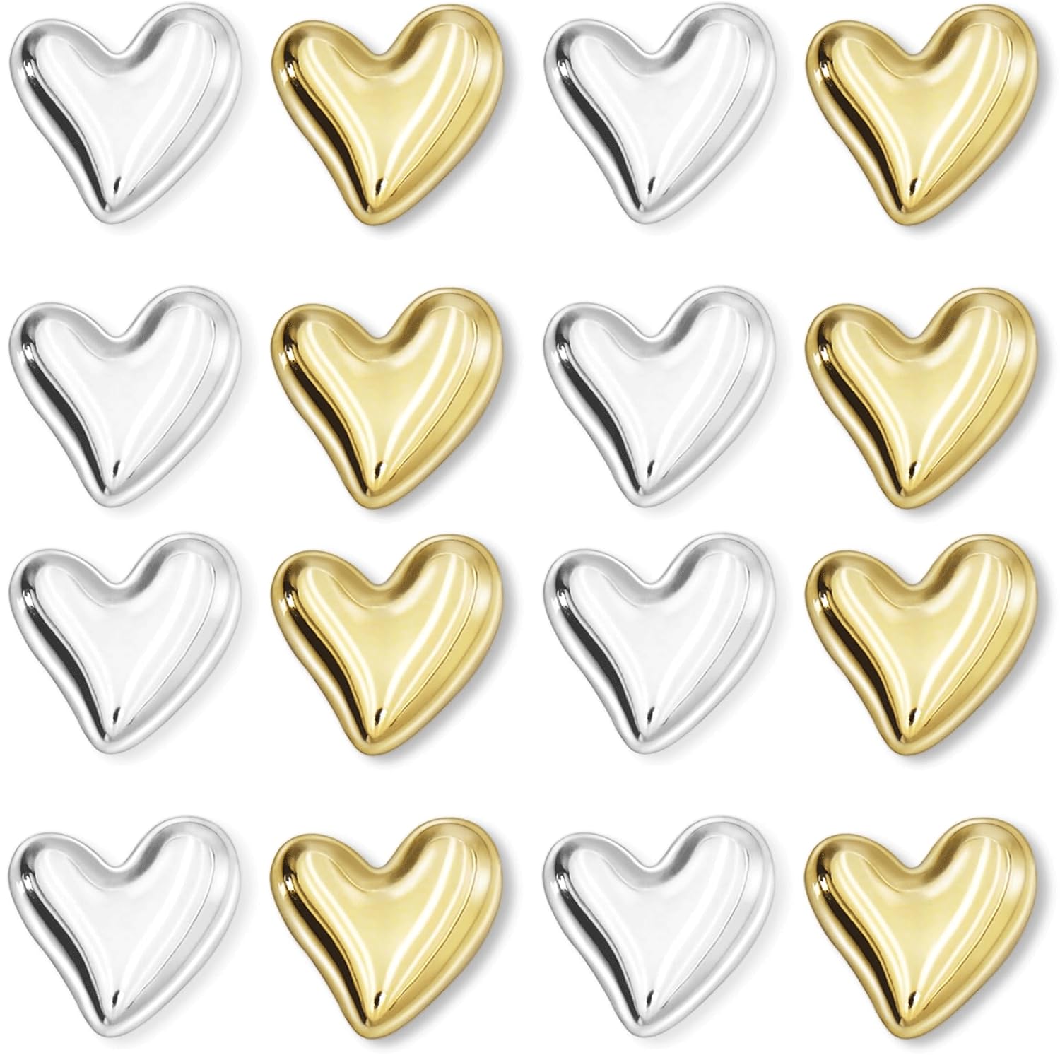 LEMONSTONE Herz Kühlschrankmagnete 16 Stück, Gold und Silber 3D Herz Magnete Kühlschrank, Kleine Dekorative Magnete, Magneten Set für Whiteboard, Kühlschrank, Spind, Küche, Büro und Klassenzimmer