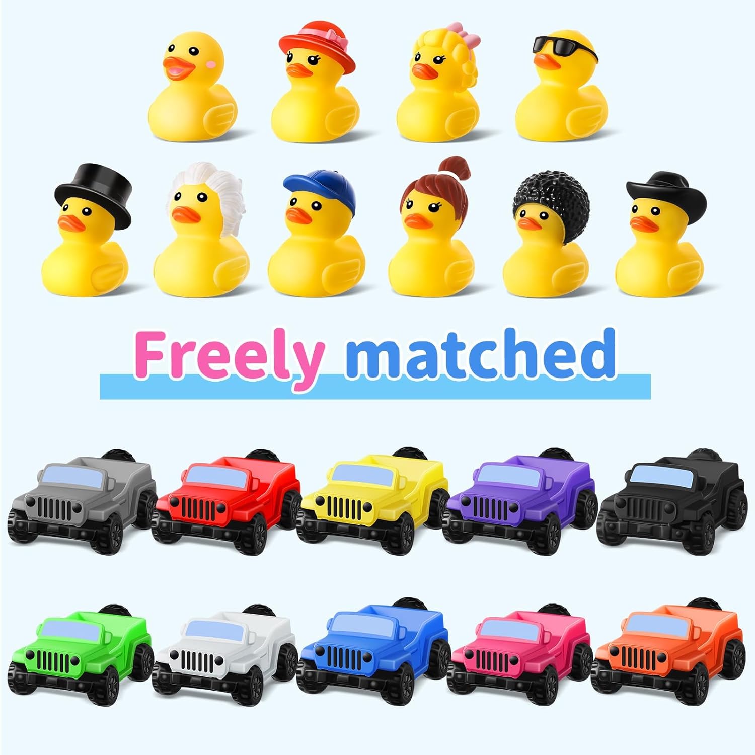 60 Pcs Rubber Ducks for Jeeps, 30 Ducks 2.8 Inch Assortment with 30 Colors Cars, Collectible Vehicle Dashboard Decorations, Easter Basket Stuffers for Kids Party Favors, Baby Bath Toys Birthday Gifts