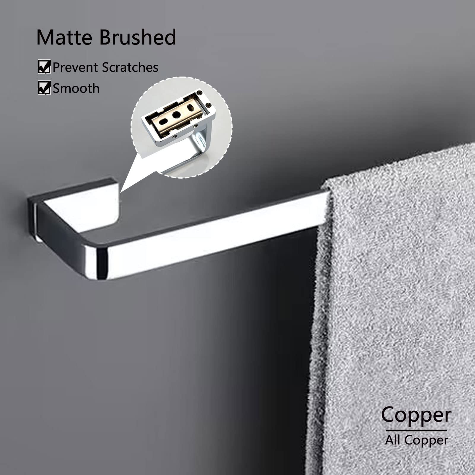 Portasciugamani in Stile Europeo Tutto Bronzo, portasciugamani da Cucina per Bagno, portasciugamani WC, 30 cm / 40 cm / 50 cm / 60 cm, per Accessori da Bagno e Cucina, Argento (Dimensioni :