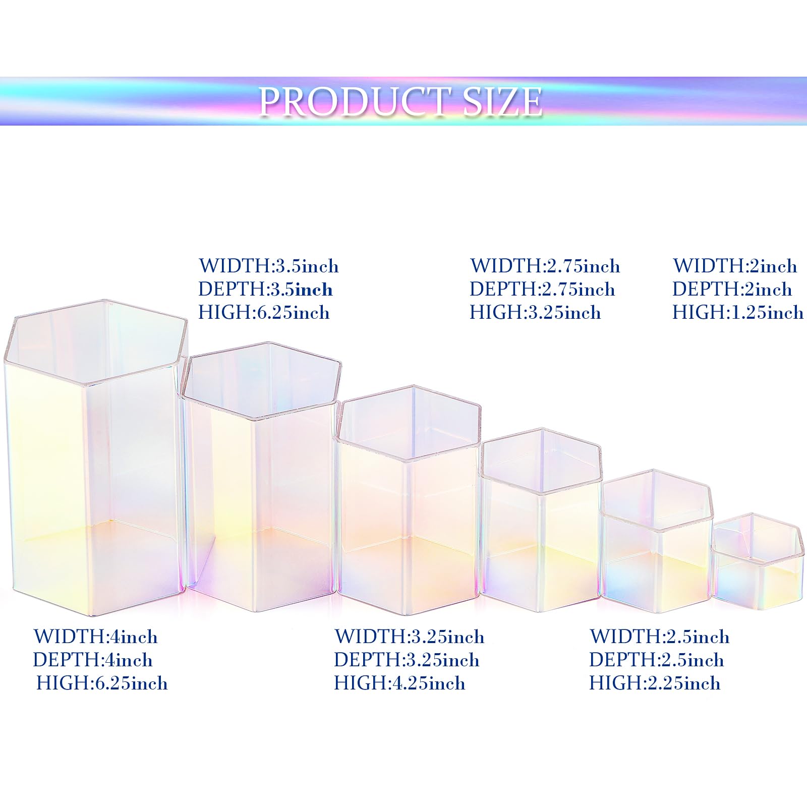 Jetec 12 Stück Acryl-Display-Ständer, sechseckig, Schmuckständer, Parfüm, Schmuck, Vitrine, Acryl-Schmuck-Display für Sammlerfiguren, Schmuck-Display, 6 Größen (Regenbogenfarbe)