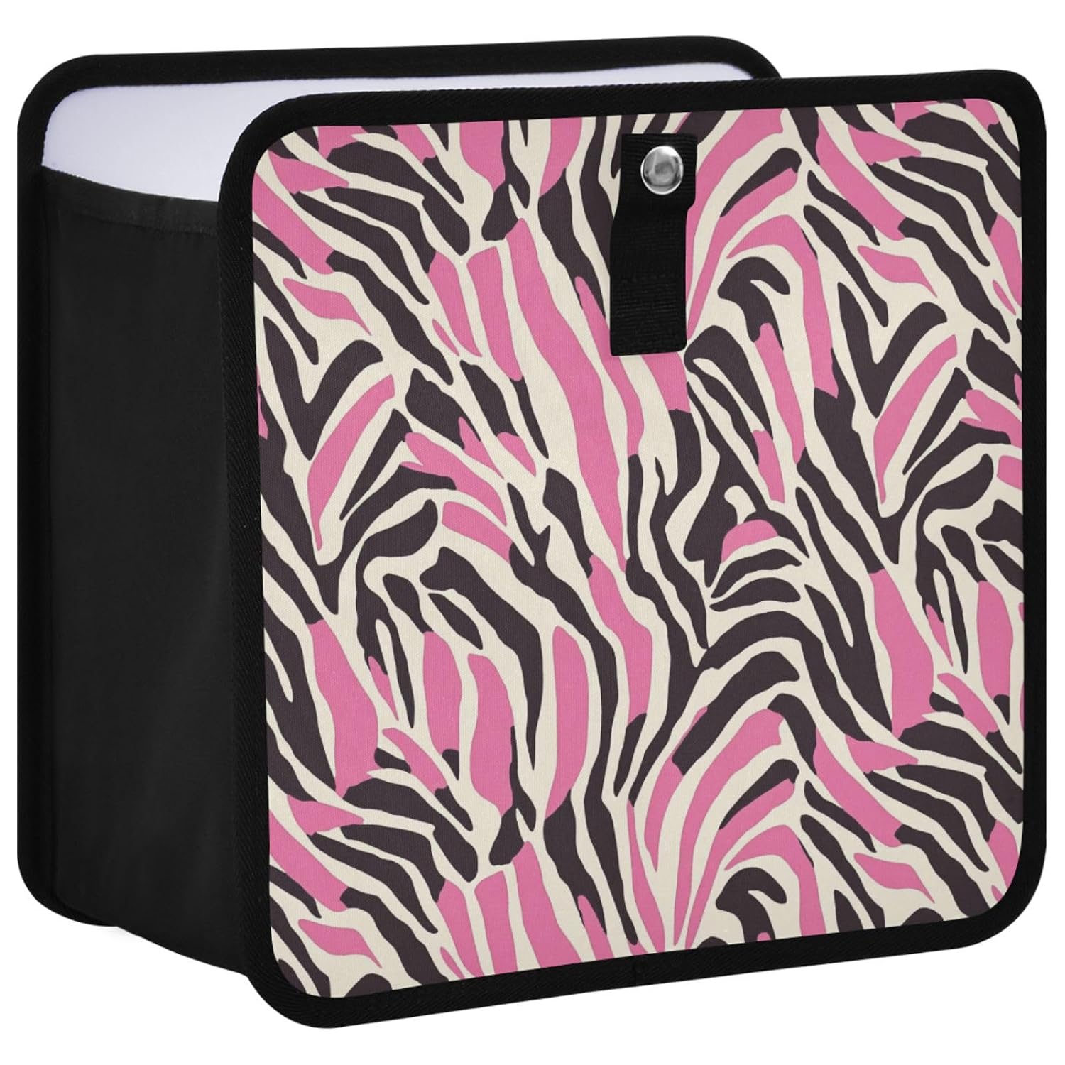 Pink Black Zebra Stripe Car Trash Can, Foldable Hanging Car Trash Bag, Small Waterproof Car Accessories Garbage Bin