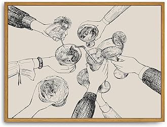 Roslynity Framed Canvas Wall Art Vintage Print Paintings Cheers Sign Friends Clinking Drinks Glasses Cocktails Retro Aesthetic Artwork for Home Living Room Bar Cart Kitchen Wall Decor (12"x16")