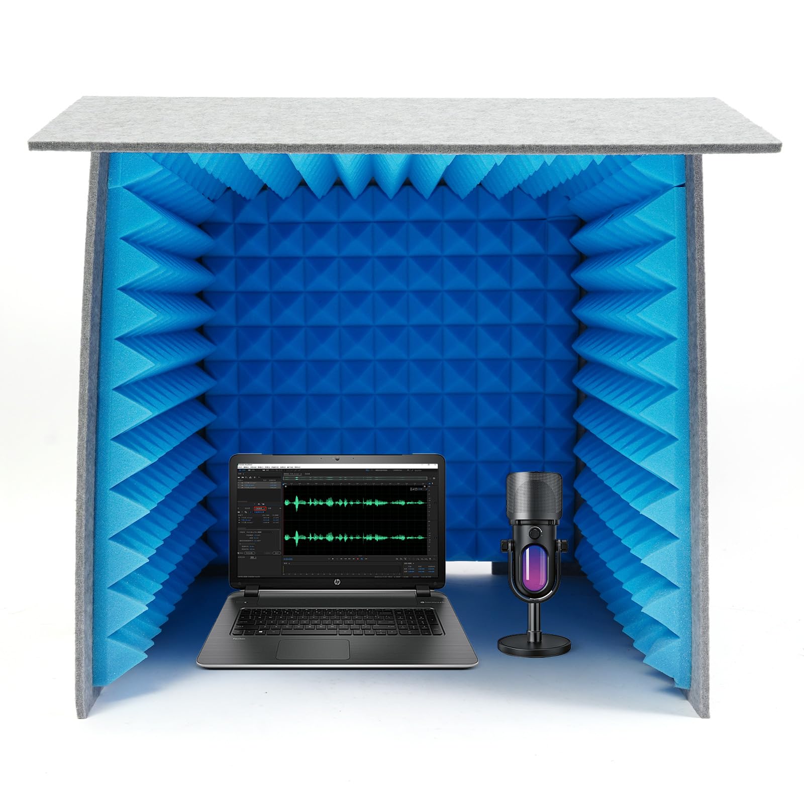 Cabina insonorizzata portatile, Desktop Quadrato Copertura Insonorizzata per studi di registrazione 60x60x60cm Grigio, Blu