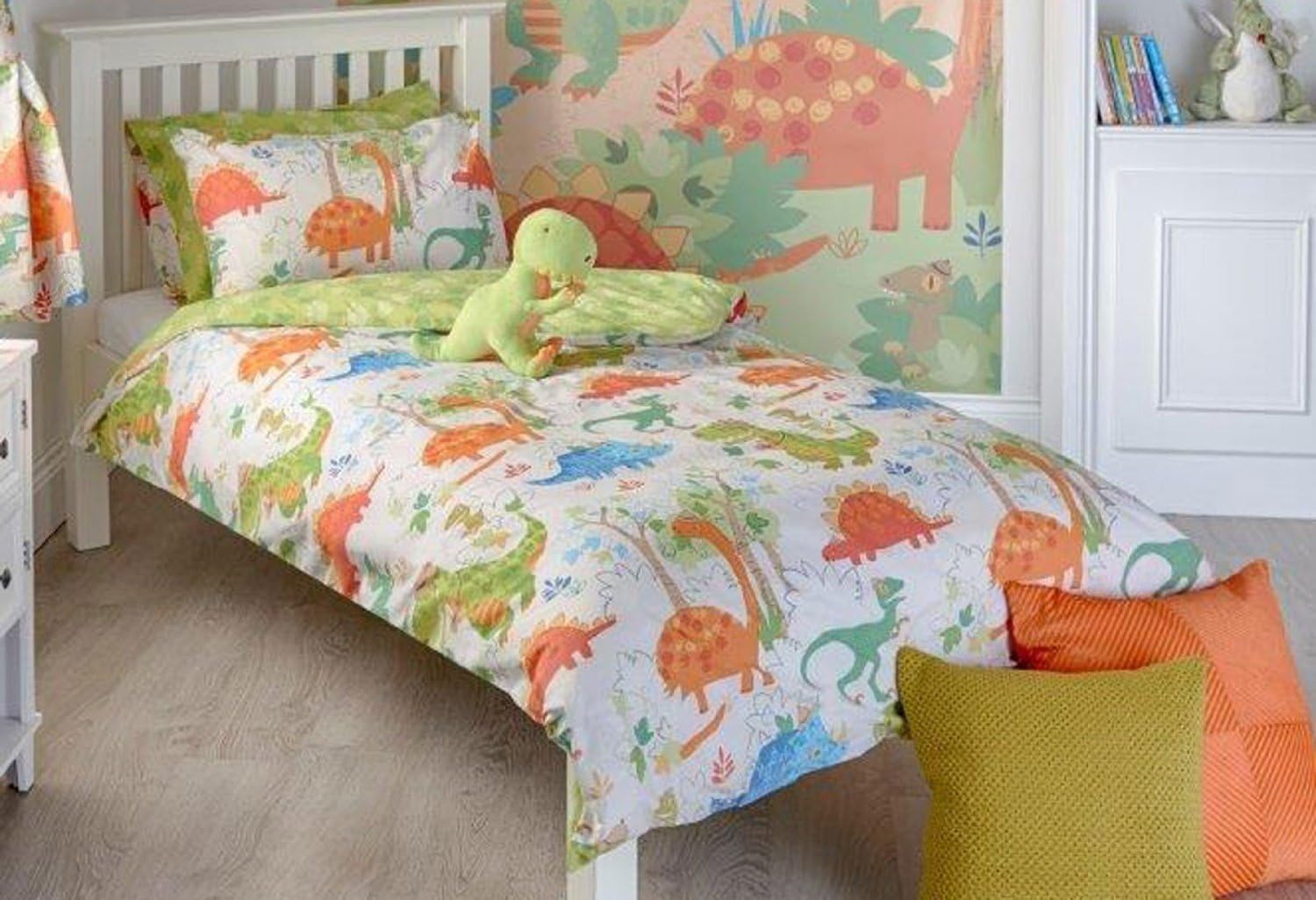 Dinosaur Design Toddler Duvet Set, Single Bed Duvet Set, Double Duvet Set, Pair Curtains & Wall Art (Pair Pencil Pleat Curtains 66" x 72")