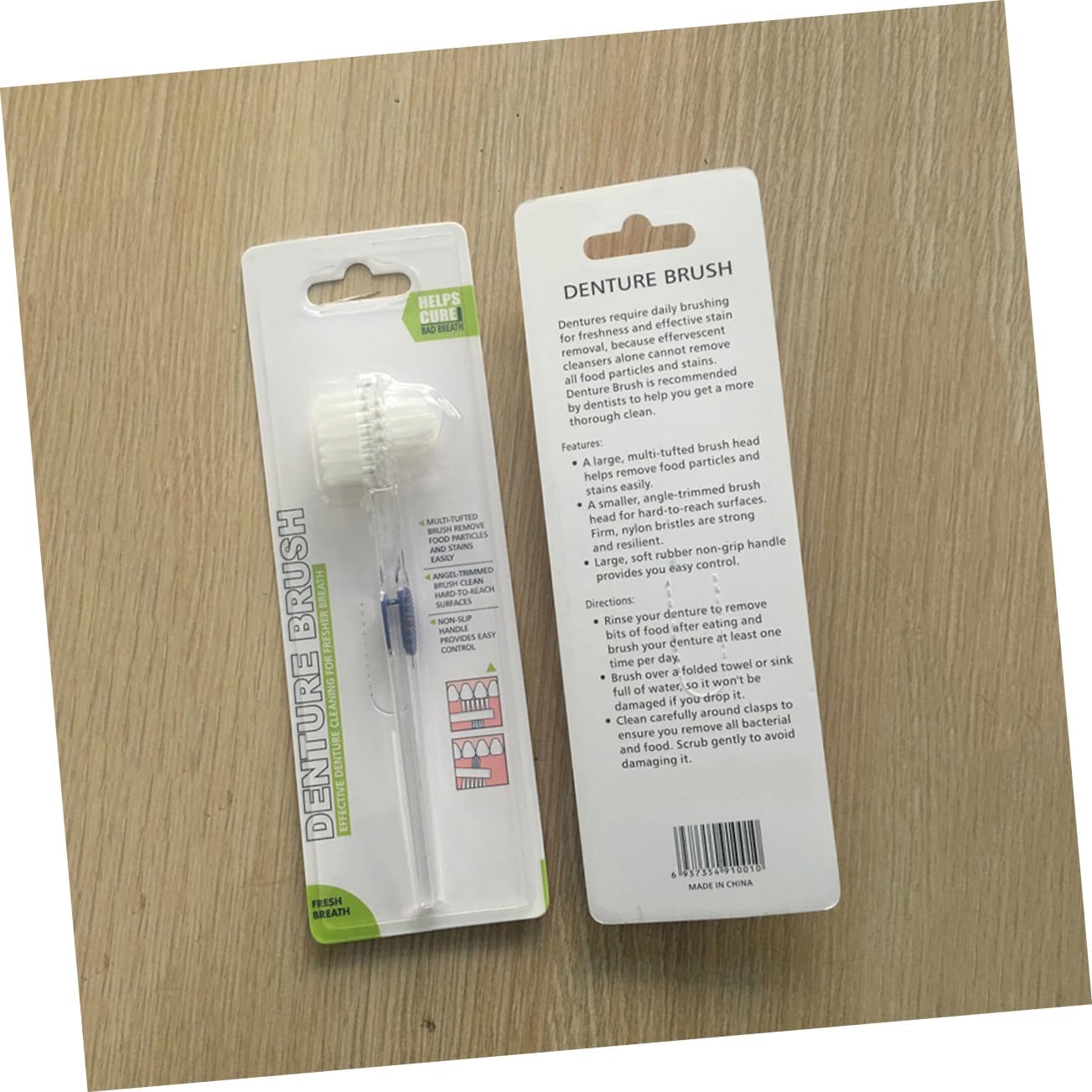 GALPADA Transparent Double Sided Denture Brush with Non Slip Handle Multi Tufted Nylon Bristles for False Teeth Cleaning and Hard to Reach Surface Care Gentle Dentures and Retainers