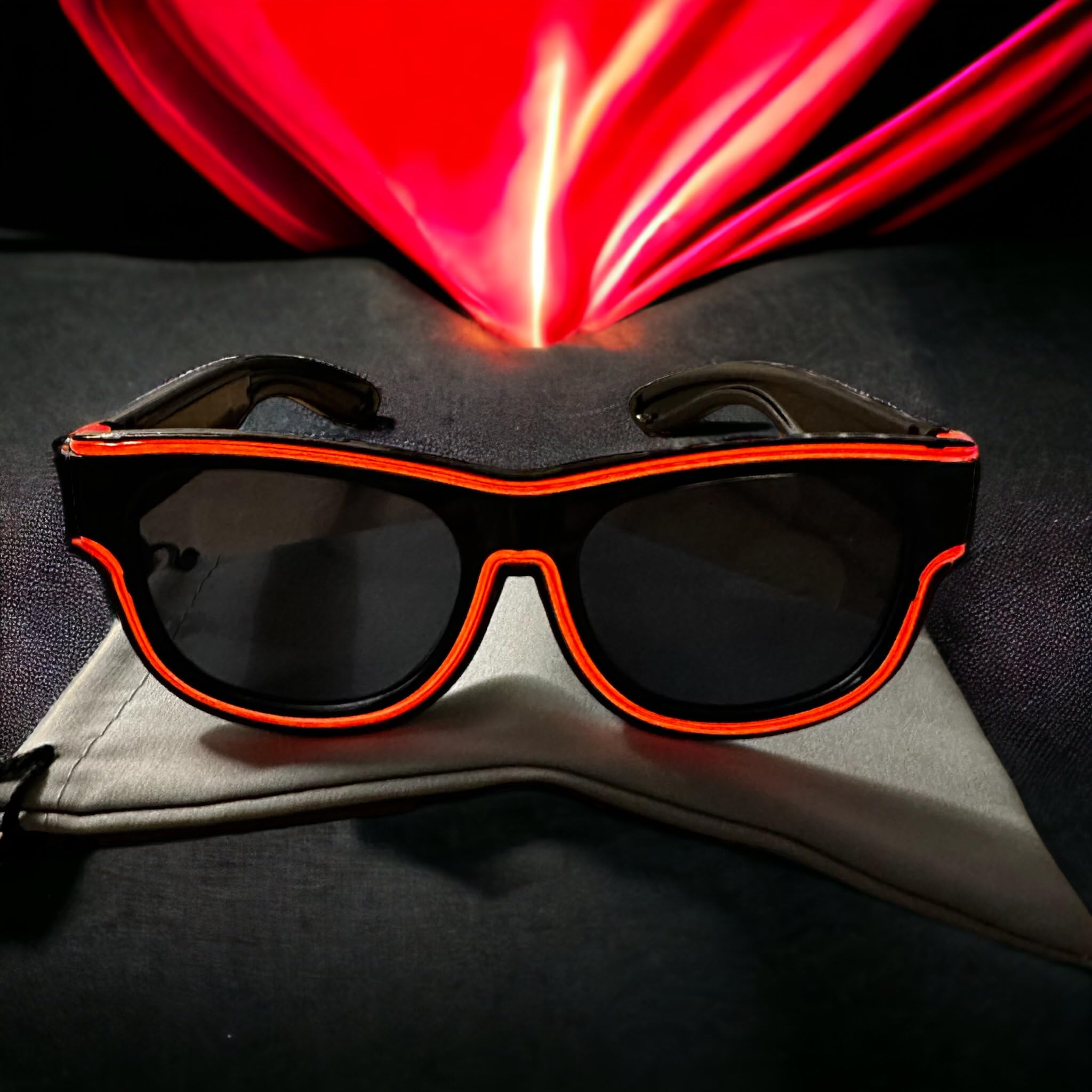 GogoRavers LED Glasses Wireless Shades (3 Flash types) Glowy Party (Dark Lens) Luminous Blink Light 3D LED Club DJ Rave Festival Eyewear (Red)