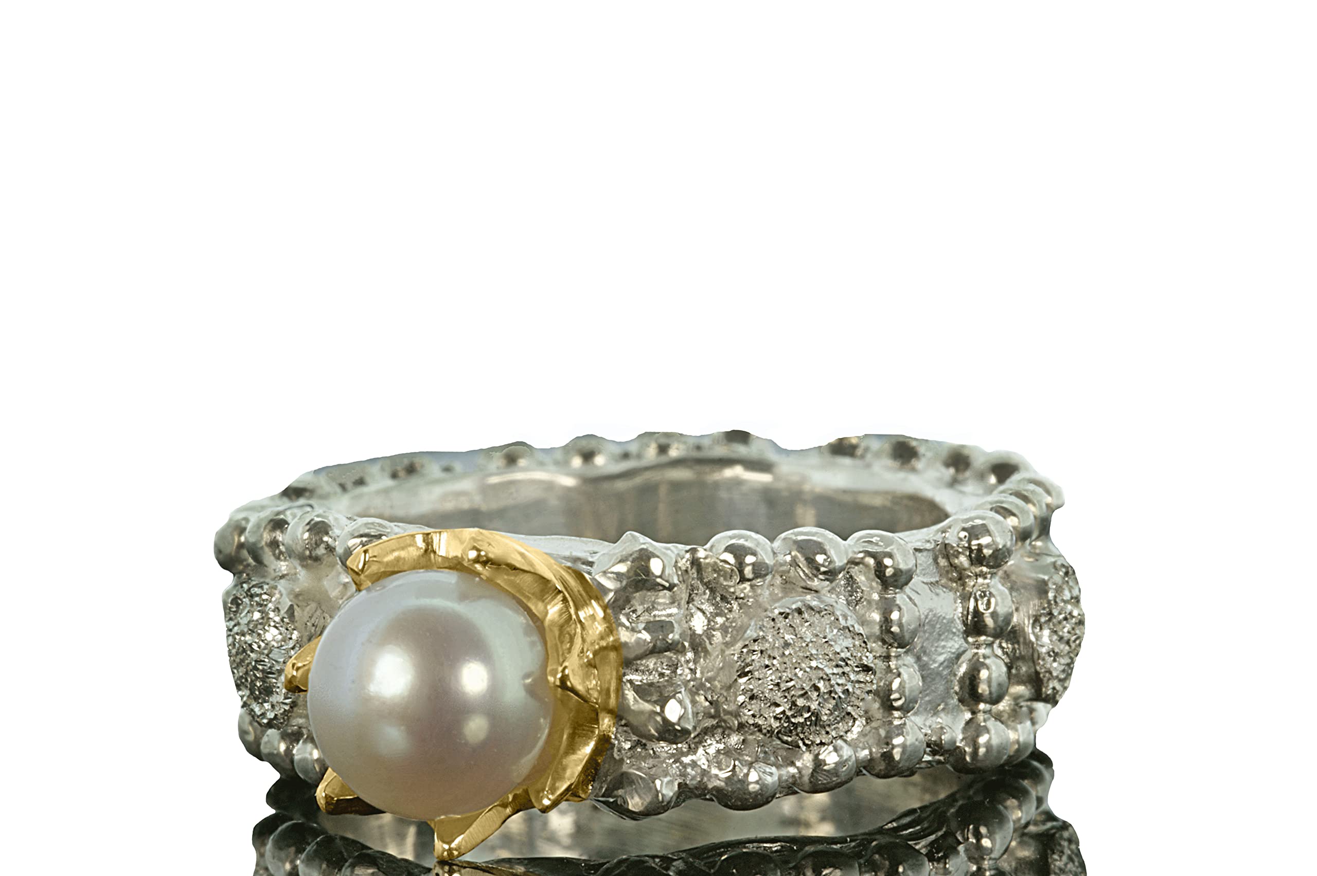 Goldschmiede Silberring Mosaik mit Perle, Ring Silber, Krone, Perlenring, handgefertigt, Unikat, Damenring, Silberschmuck, Valentinstag