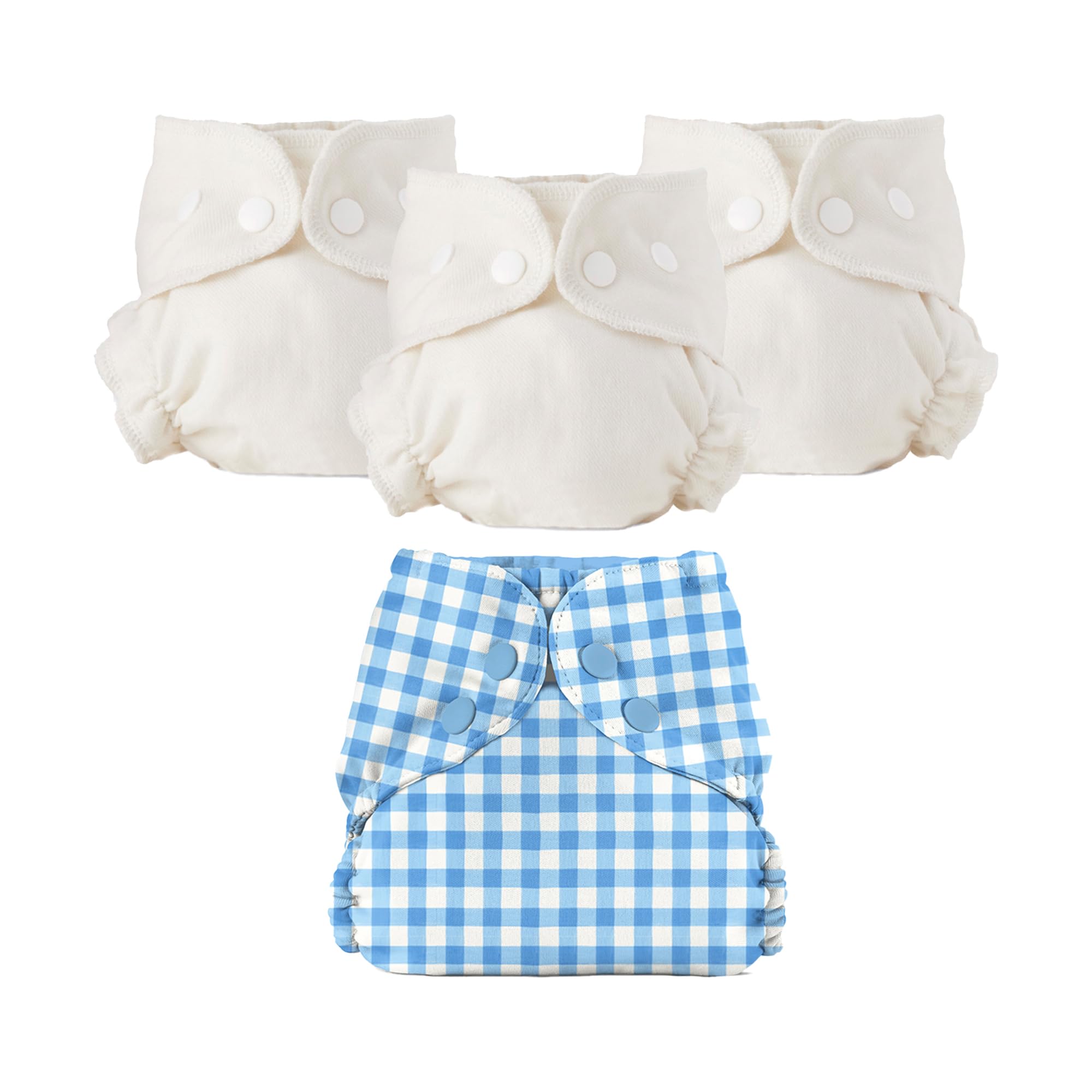 Photo 1 of Esembly Cloth Diaper Bundle Set - 3 Organic Cotton Absorbent Inners and 1 Waterproof Outer Diaper Cover - Reusable, Washable, Snap Closure Cloth Diapers - Size 1 (7-17lbs), Gingham