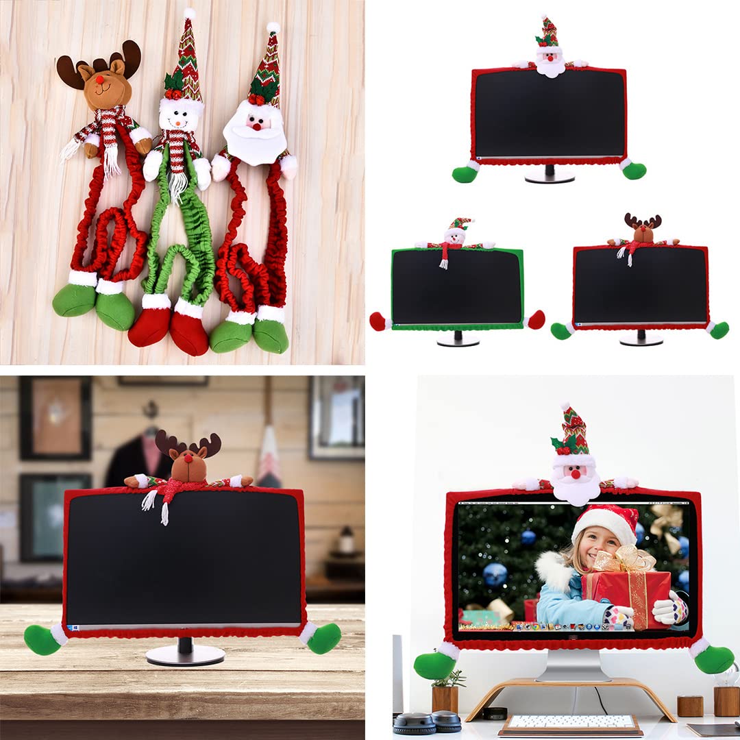 NIU MANG Copertura natalizia per monitor del computer, decorazione natalizia elastica con renna, per computer, laptop, monitor, bordo, decorazione per casa, ufficio, idee regalo per l'anno