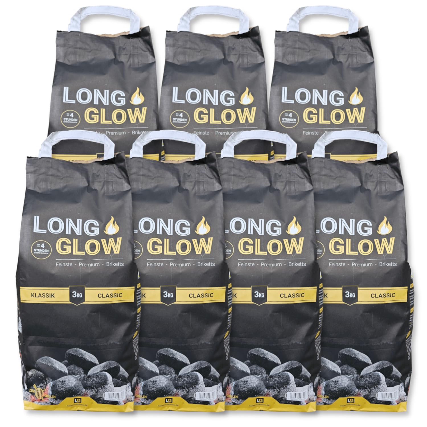 21kg (7x3kg) Long Glow Premium Grillbriketts Kohle Manufaktur Grillbrikett Premium Brikett Holz Kohle Grill Lange Brenn-& Glutdauer 4h Grillbriketts 100% Made in Germany Energie Kienbacher (21kg)