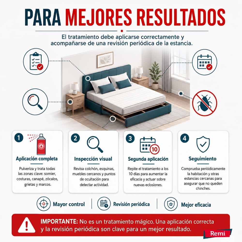 Remi Hogar Pack Productos Anti Chinches Cama Efectivo | Fumigar | Laca Insecticida Especial Tejidos (Elimina Pulgas y Ácaros) | Bombas descarga total