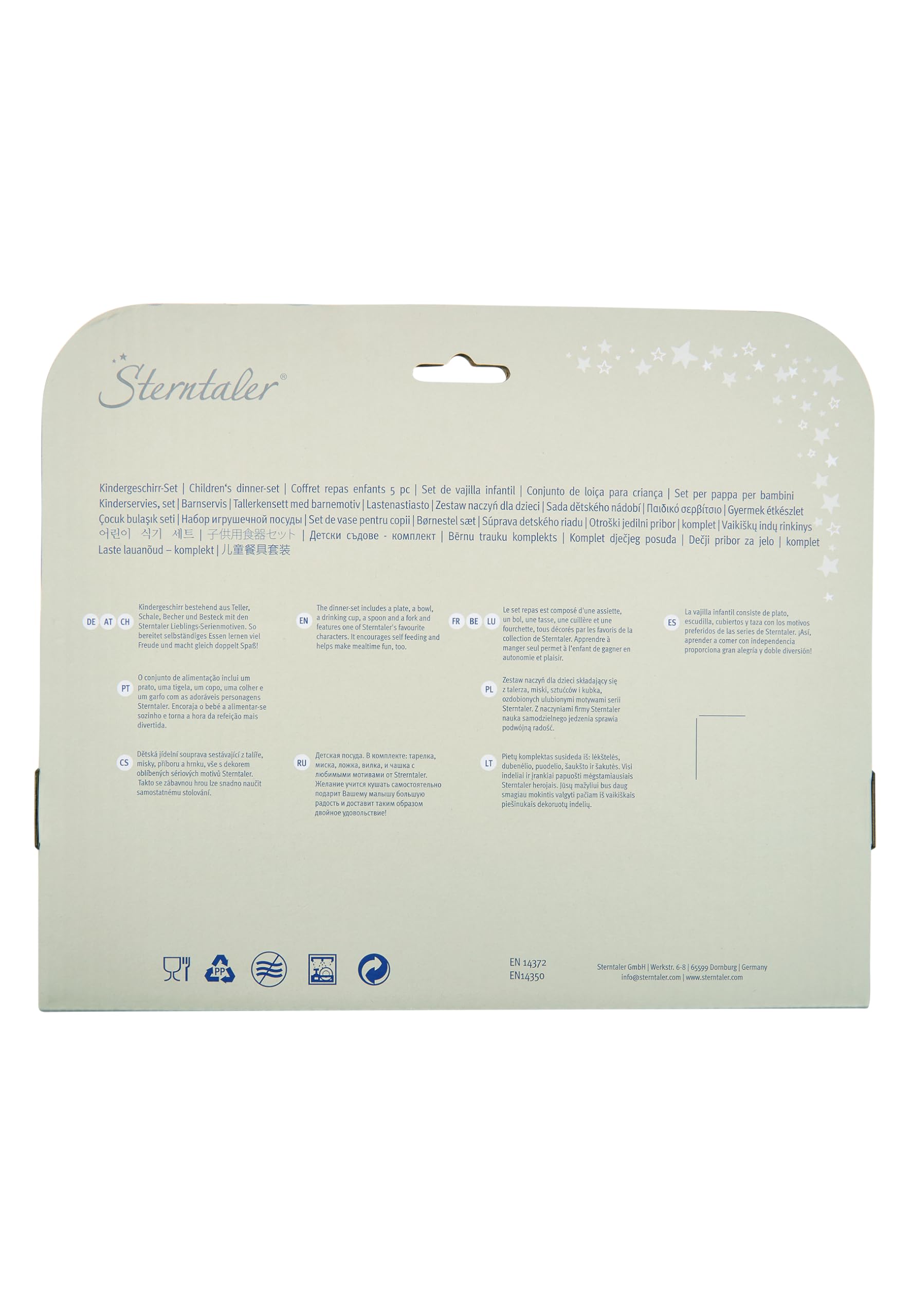 Sterntaler Juego de vajilla de jirafa y león – forma cuadrada con diseño de safari – plato, cuenco, taza y cubiertos, duradero, apto para alimentos, para bebés y niños pequeños, color verde pálido