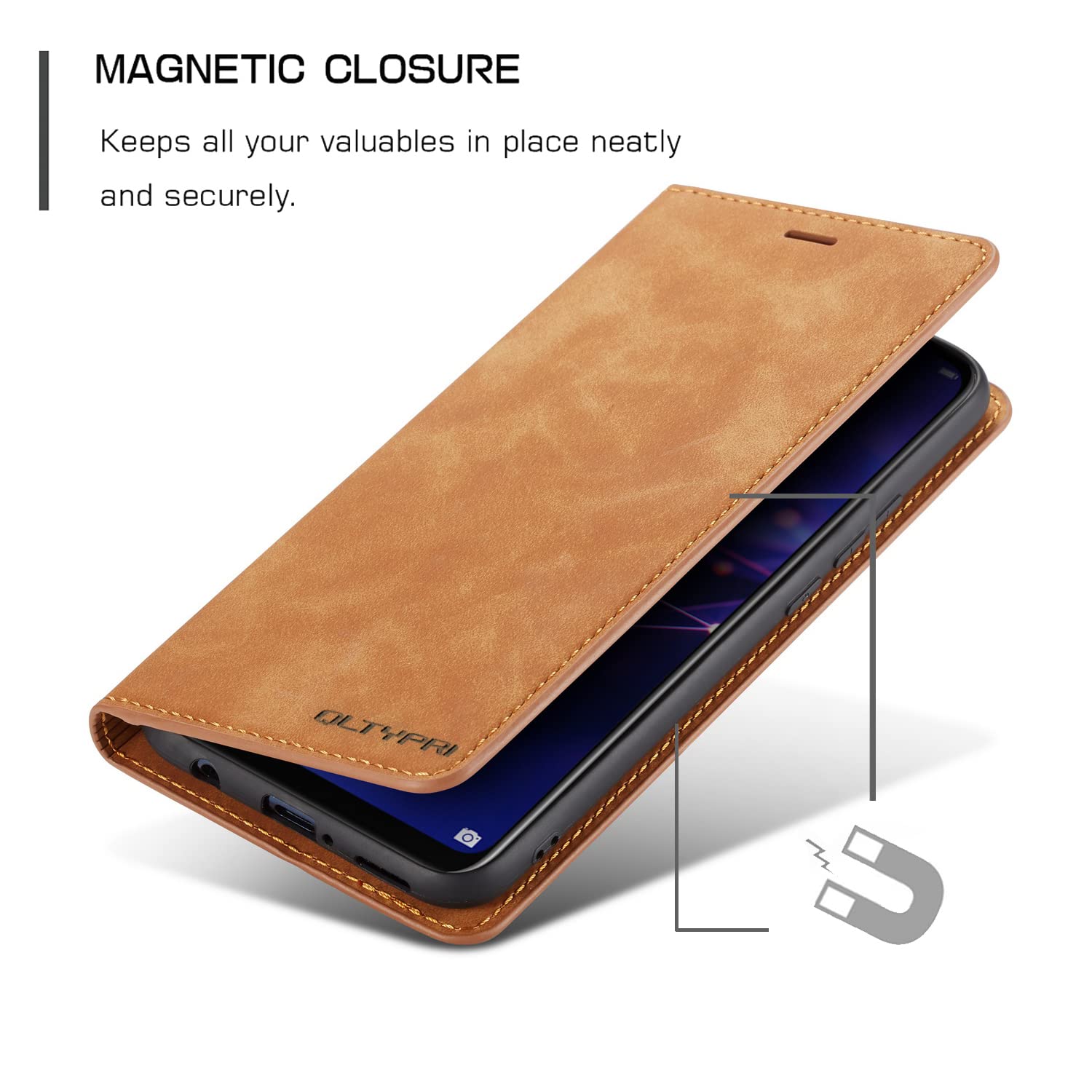 QLTYPRI Custodia per Huawei P20 Lite, Premium PU Leather Cover Bumper TPU con supporto carte di credito nascosto Adsorbimento magnetico antiurto a portafoglio compatibile Lite - Oro rosa