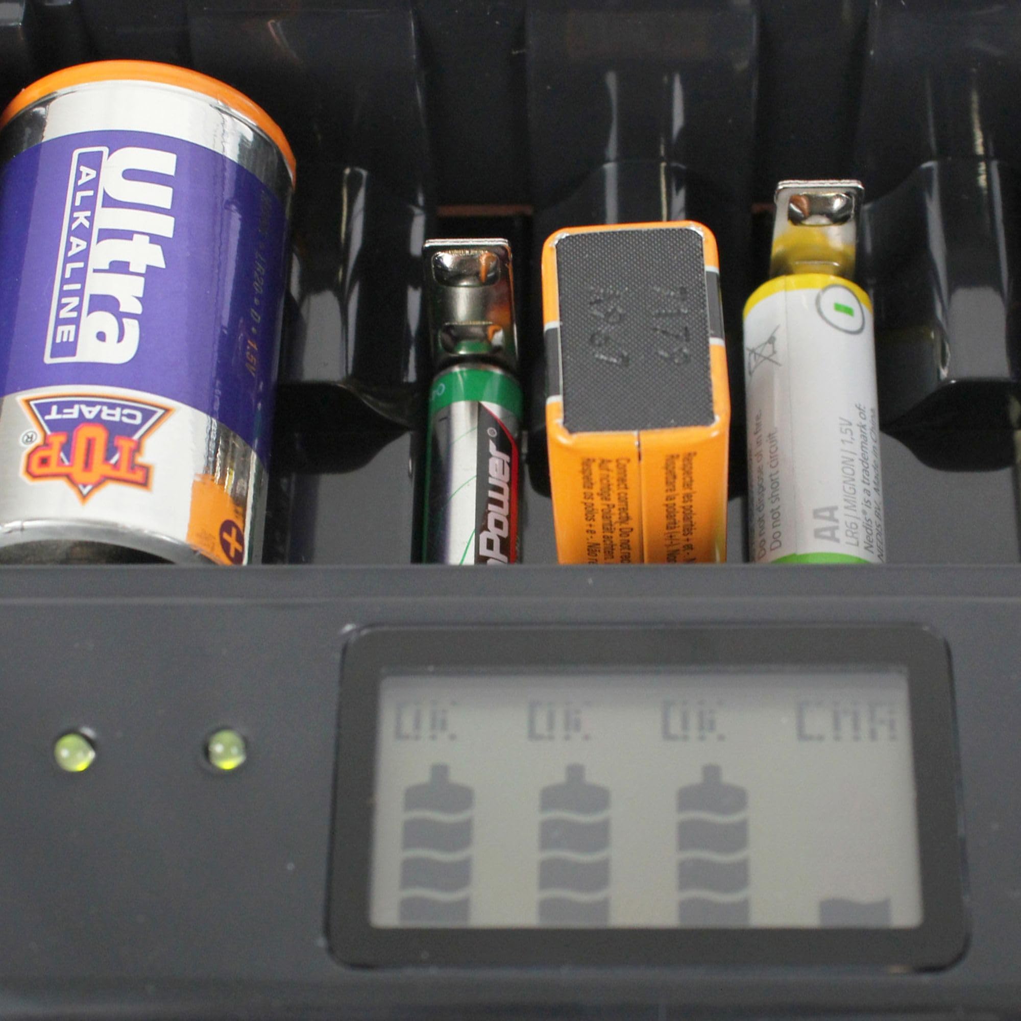 FISHTEC - Chargeur Universel de Piles Rechargeables - LR3 LR6 LR14 LR20 9V Ni-MH Ni-CD alcalines - Ecran LCD voyants LED - 2 Ports USB pour Smartphones tablettes Maison Bureau économie de Piles