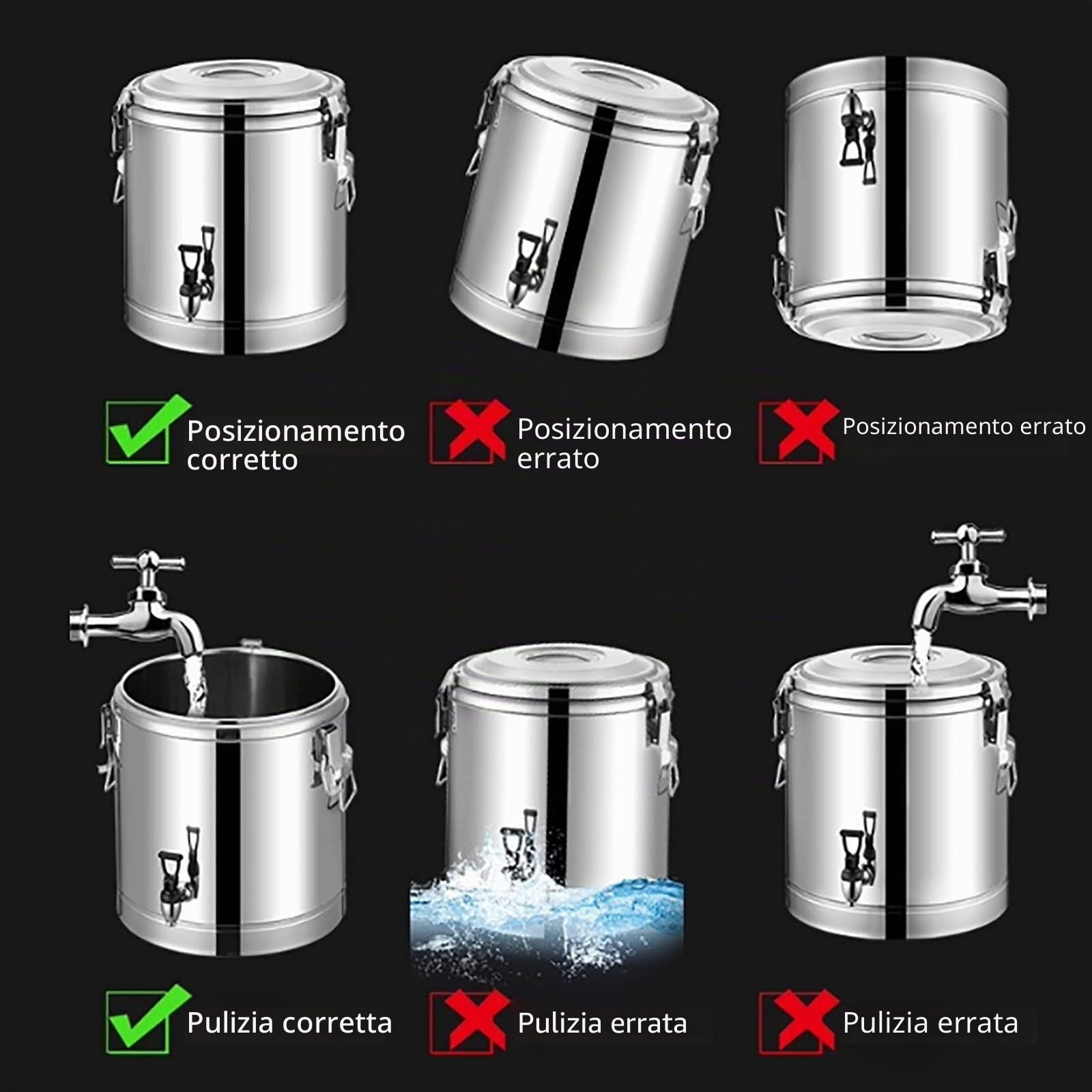 Contenitore termico in acciaio inox da 40 l, con coperchio