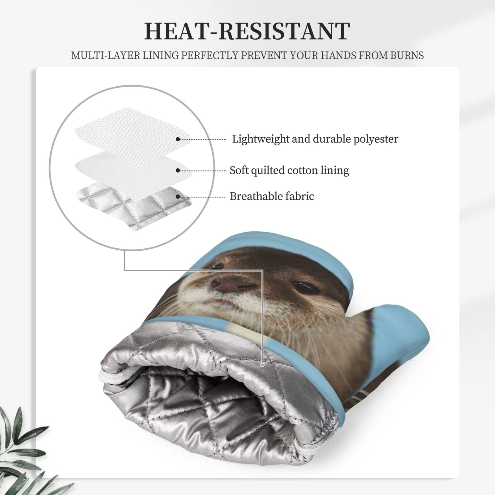 Süße Otter Ofenhandschuhe und Topflappen Set für Küche Kochen und Backen und Mikrowelle, Silikon Anti-Heiß-Handschuhe + Anti-Heiß-Pad (Linke Handschuhe) Küche, Haushalt & Wohnen