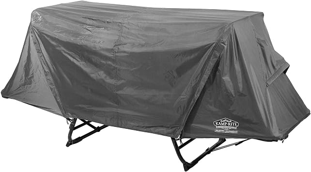 Kamp-Rite Original Quick Setup 1 Person Multifunctional Cot Convertible as Lounge Chair, and Tent with 2 Zippers and Mesh Entry Doors, Gray