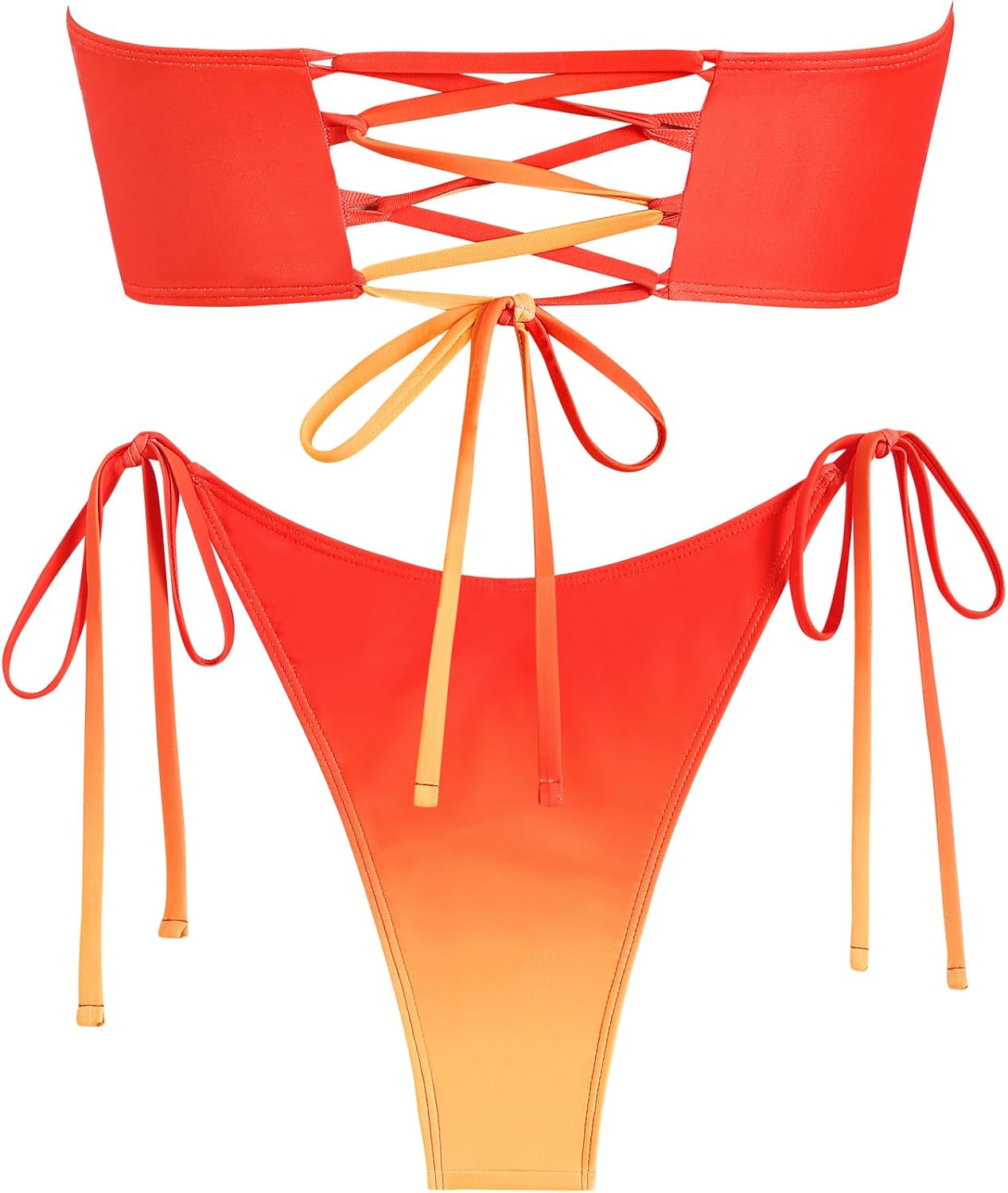 ZAFULレディースバンドゥビキニシャイニーメタルリング装飾レースアップタイサイドハイカットストラップレス水着