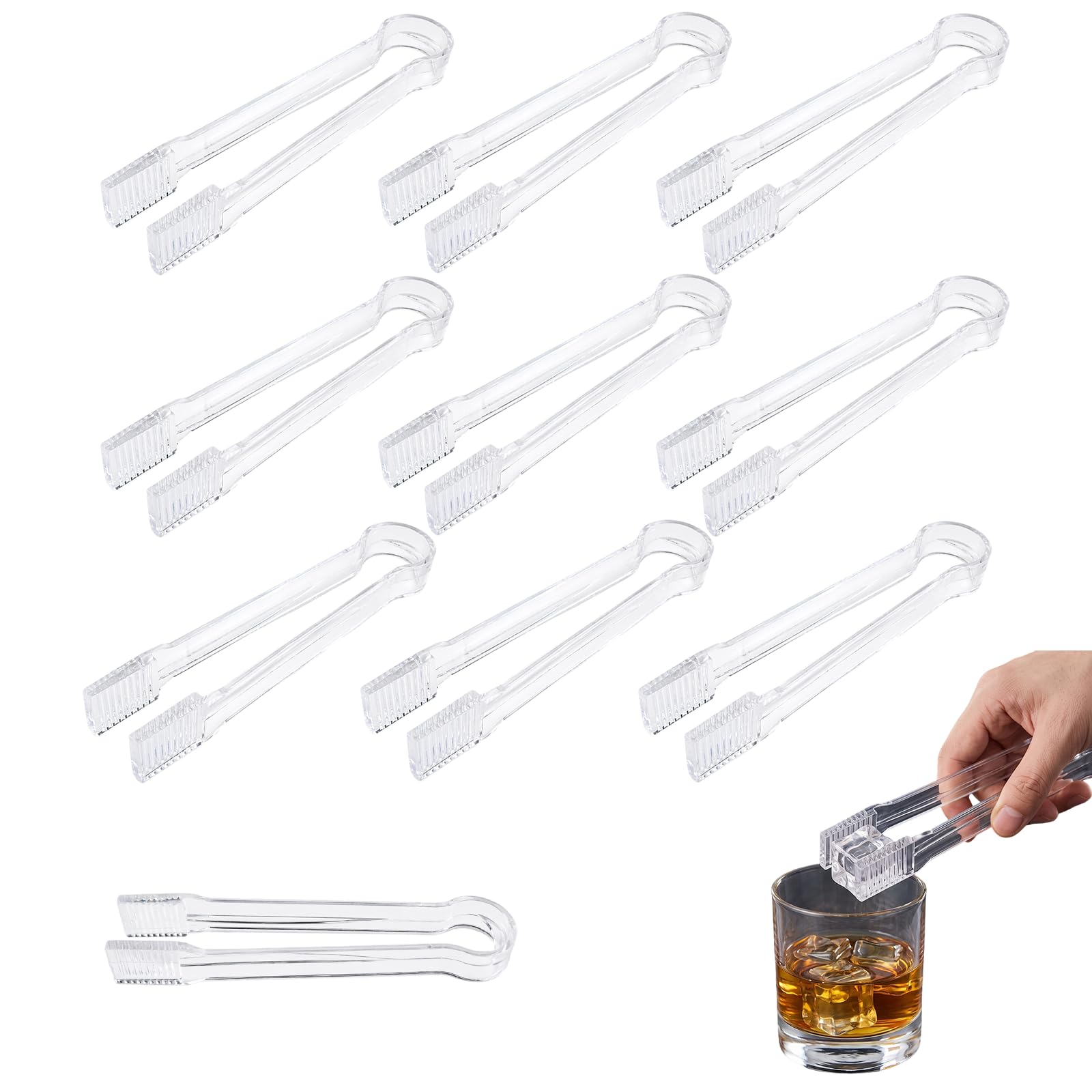 10 Pcs Plastic Buffet Serving Tongs 6.3 Inch Food Tongs Transparent Kitchen Utensil Sugar Ice Tong for Tea Coffee Dessert Barbecue Cookies