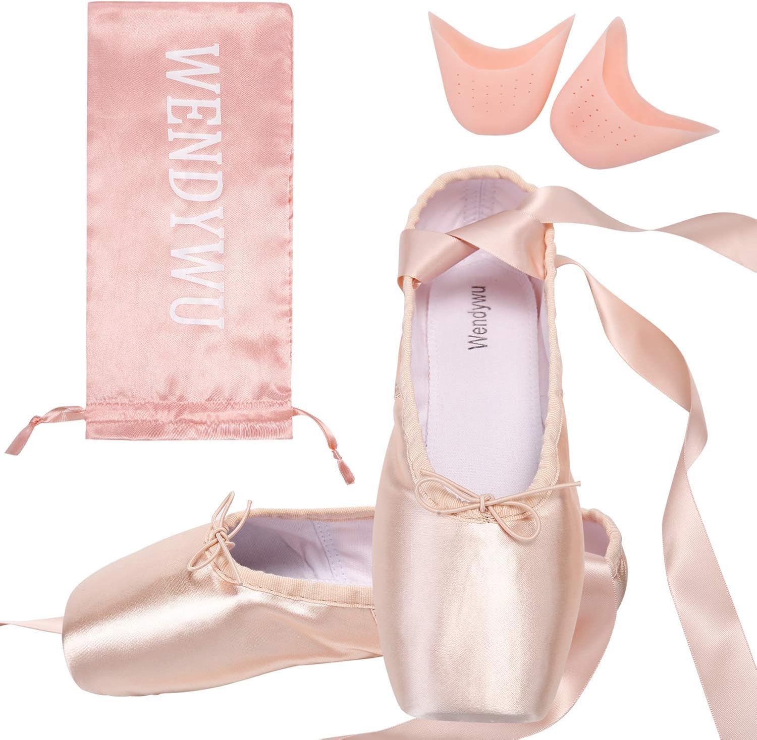  | WENDYWU Girls Womens Dance Shoe Pink Ballet Pointe Slippers Ballet Flats Shoes with Ribbons Toe Pads Black Pink Red | Ballet & Dance