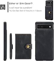 Vista 5 de Funda para Google Pixel 7A, cartera magnética desmontable con ranura para efectivo, soporte de carga inalámbrica, función atril compatible con Negro