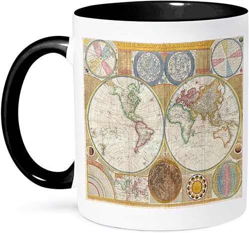 3dRose Florene clásico MapasImagen De Primer Mapa de hemisferio y sistema solarTazas, NegroBlanco