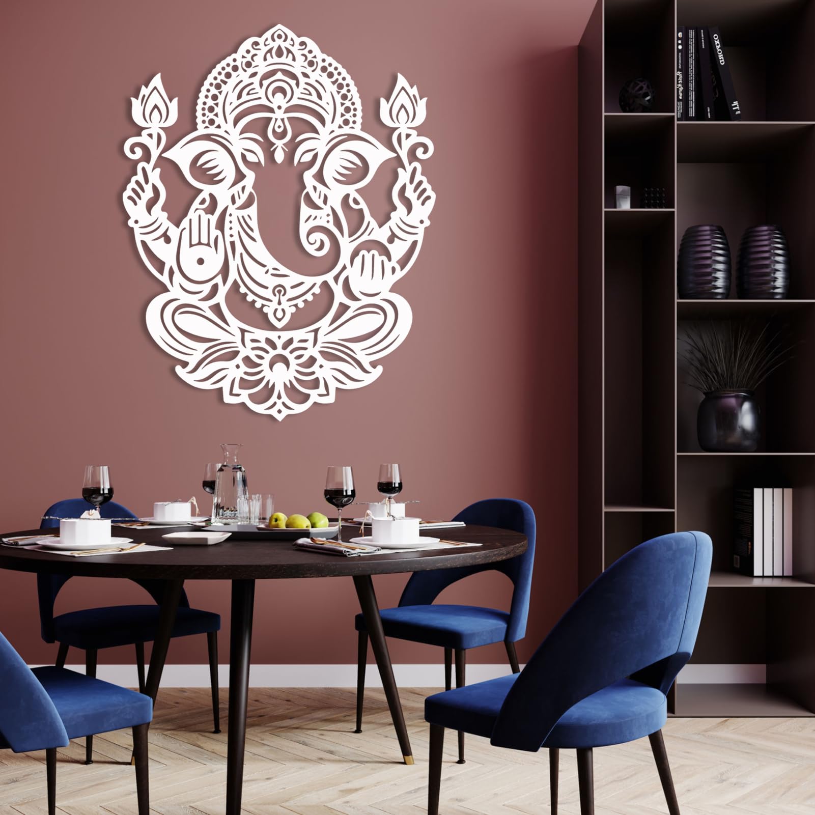 Art mural religieux Ganesh en métal forgé blanc vintage chic 47x37cm
